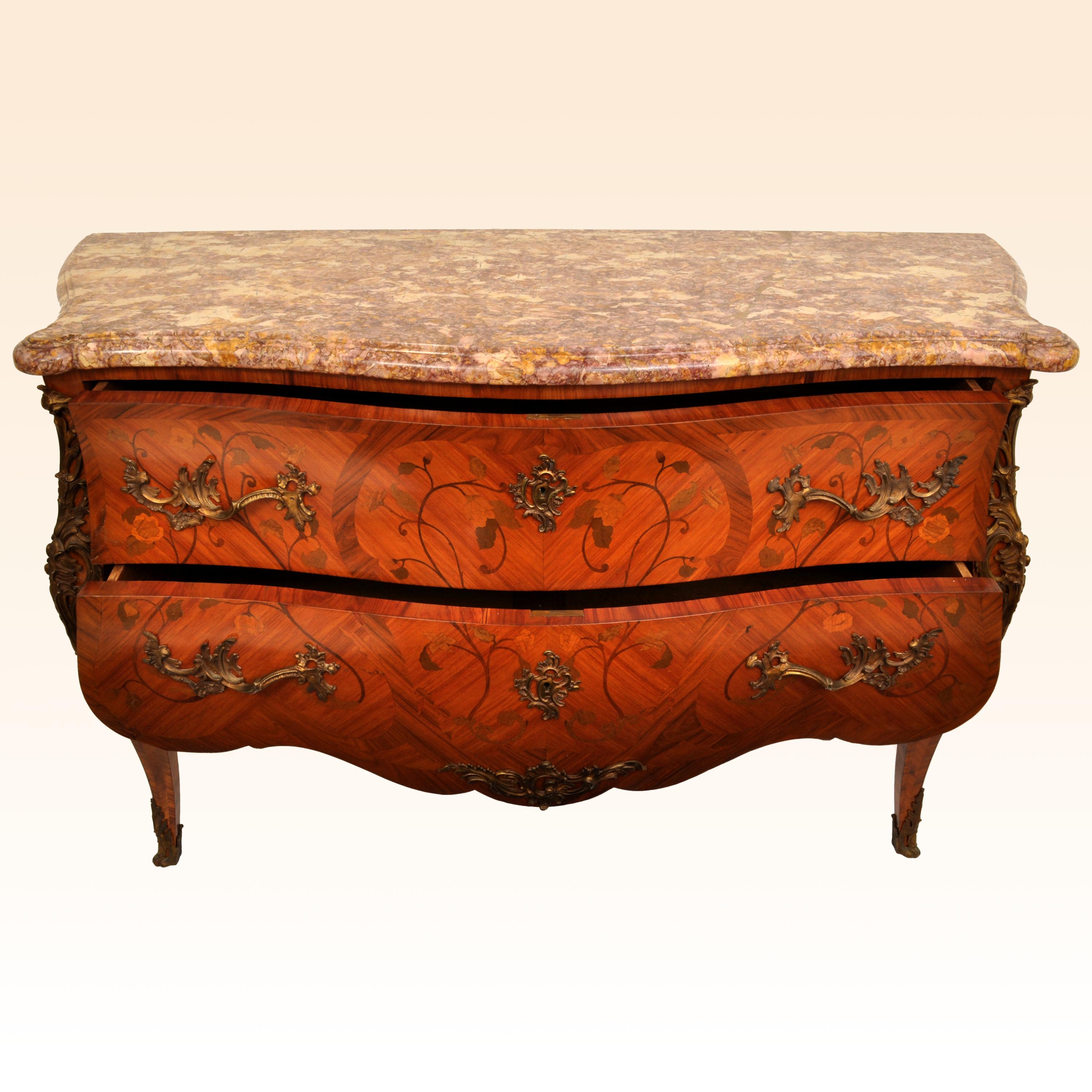 Antique 19th Century French Louis XV Inlaid Marquetry Bombe Commode Chest 1880 1