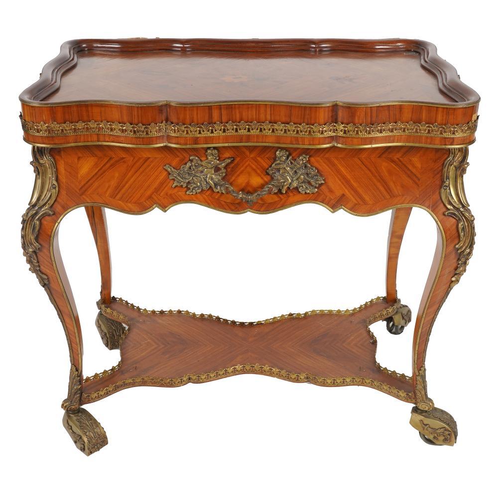 Antique 19th Century French Louis XV Kingwood Marquetry Serving or Bar Cart For Sale 4