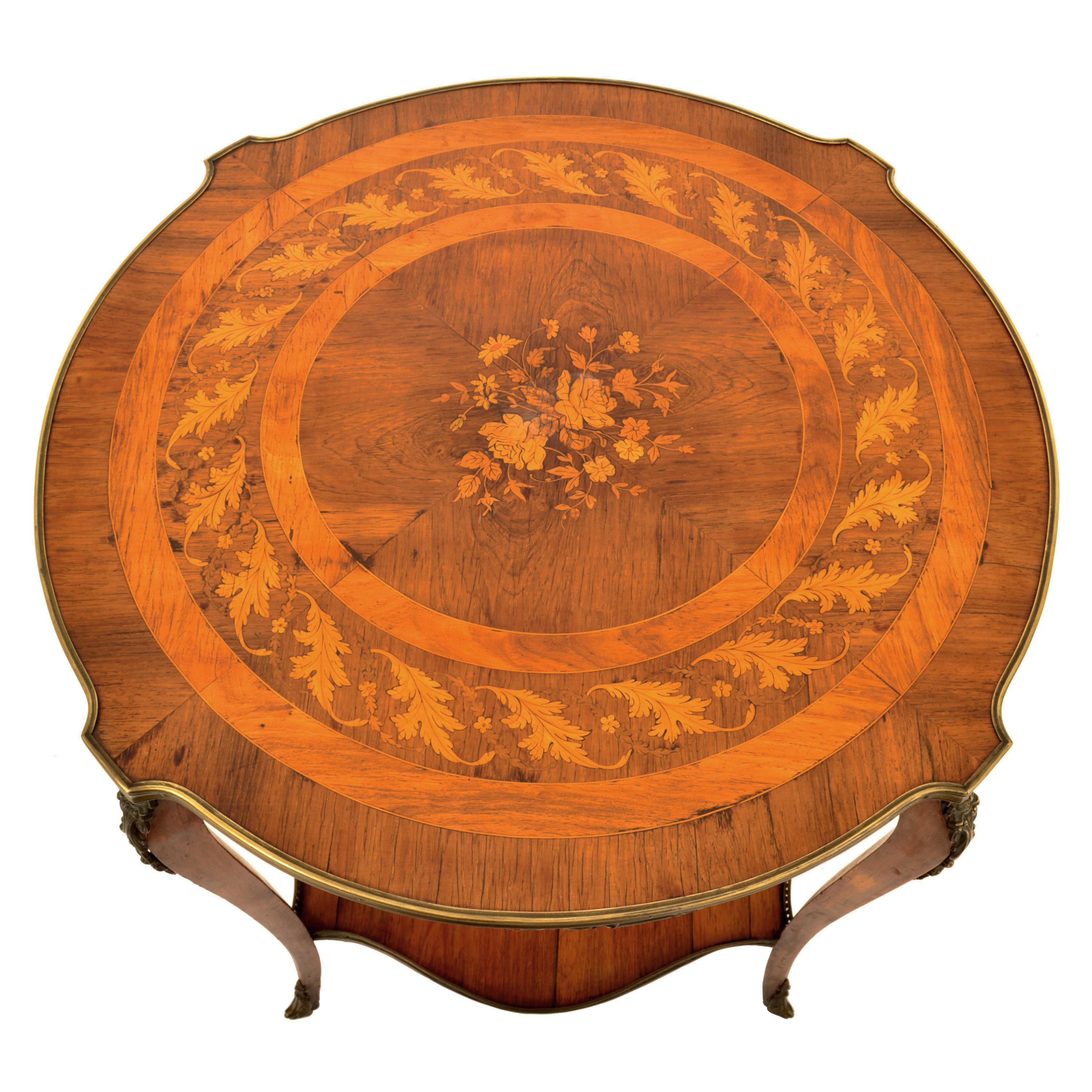 Antique 19th Century French Louis XV Marquetry & Ormolu Side Center Table 1880 In Good Condition In Portland, OR