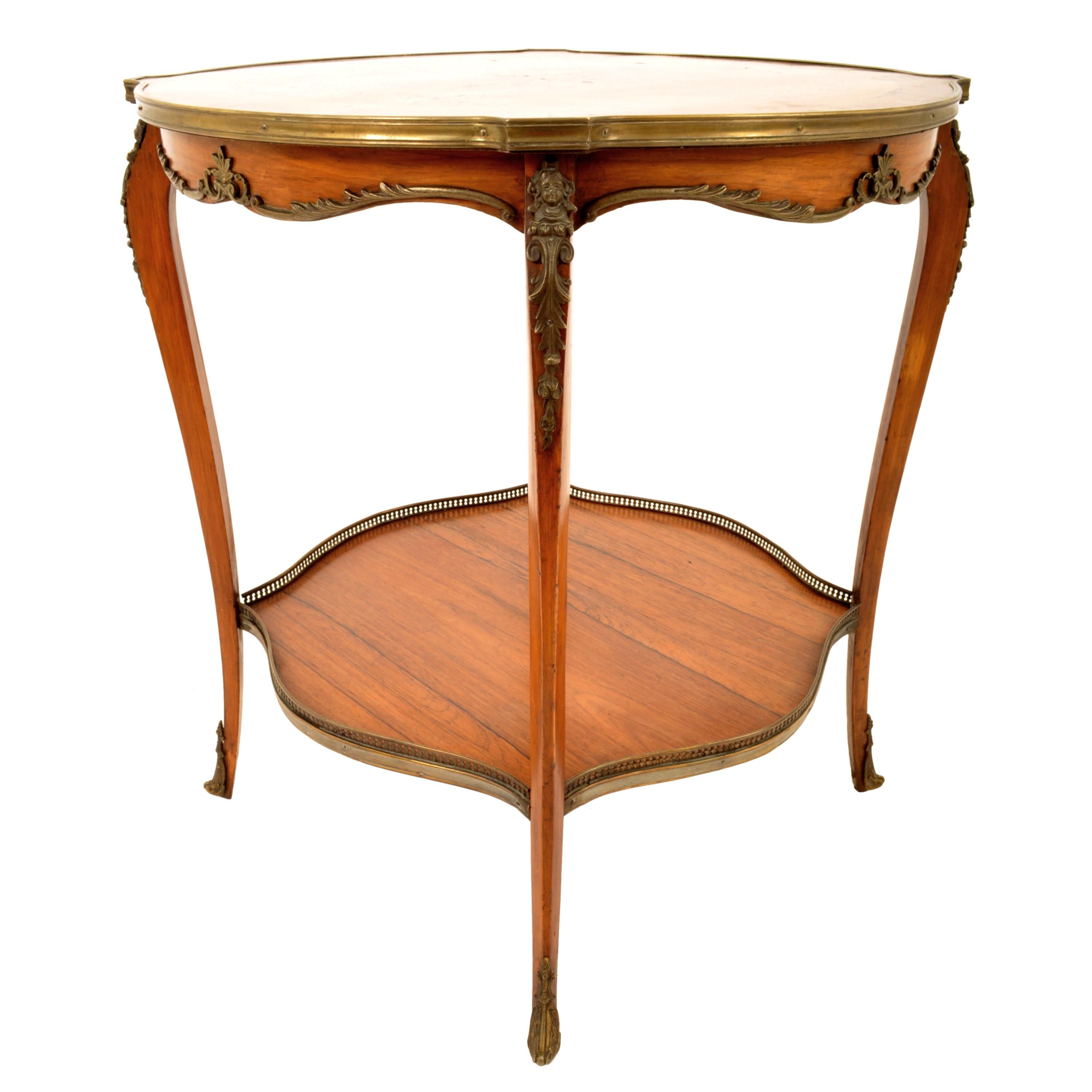 Late 19th Century Antique 19th Century French Louis XV Marquetry & Ormolu Side Center Table 1880