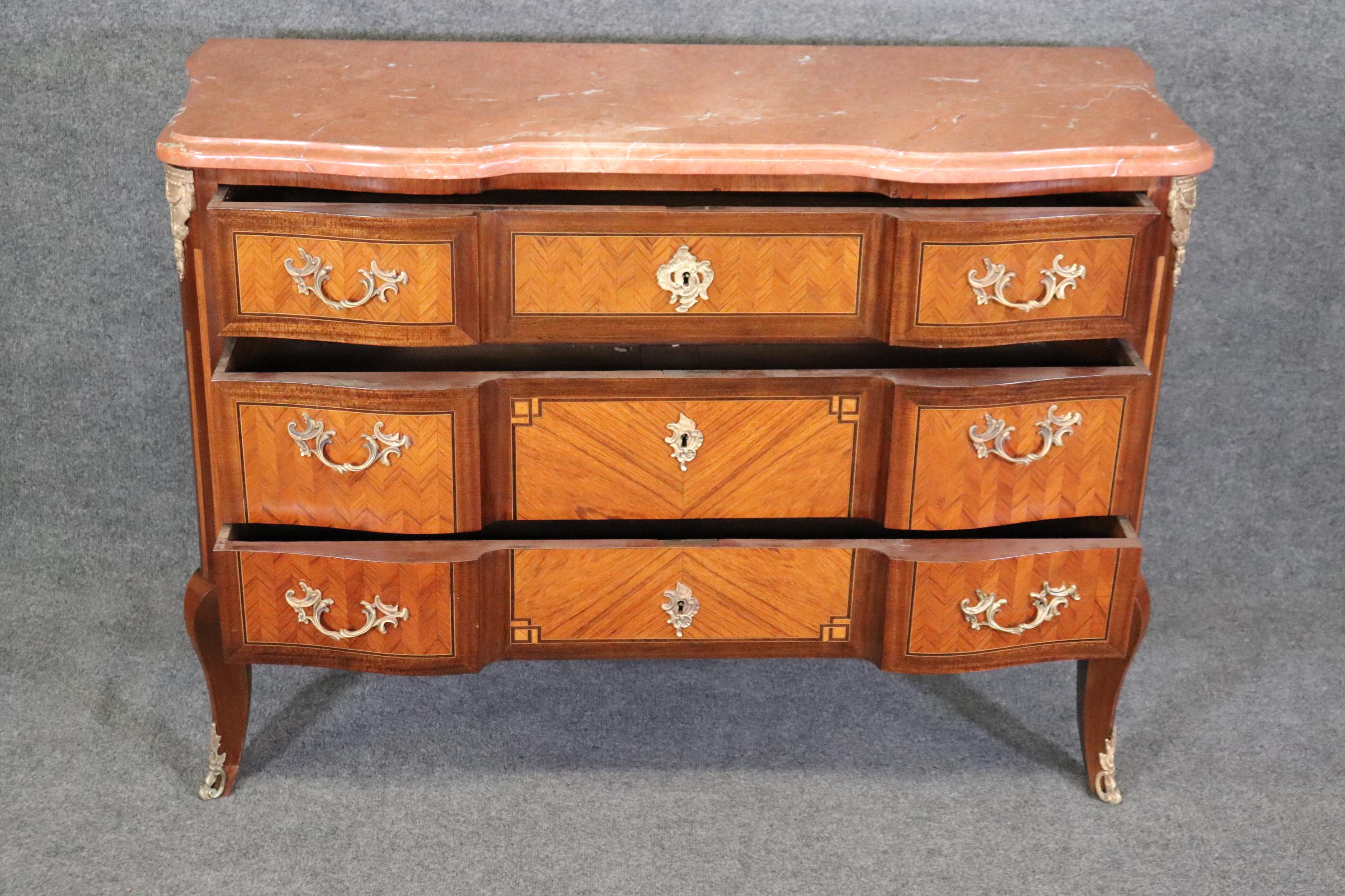 Antique 19th Century French Louis XV Rococo Style Marble Top Commode For Sale 2