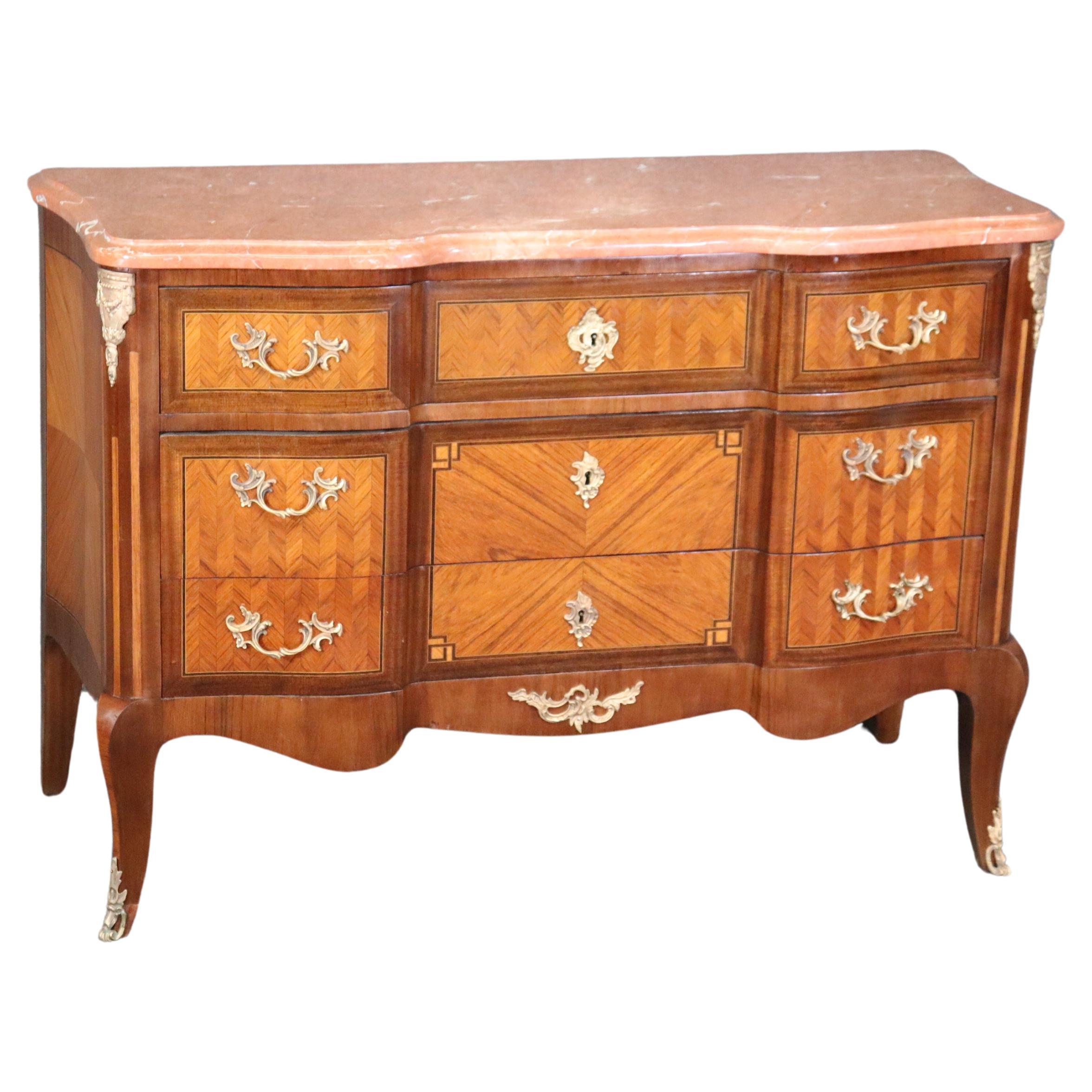 Antique 19th Century French Louis XV Rococo Style Marble Top Commode For Sale