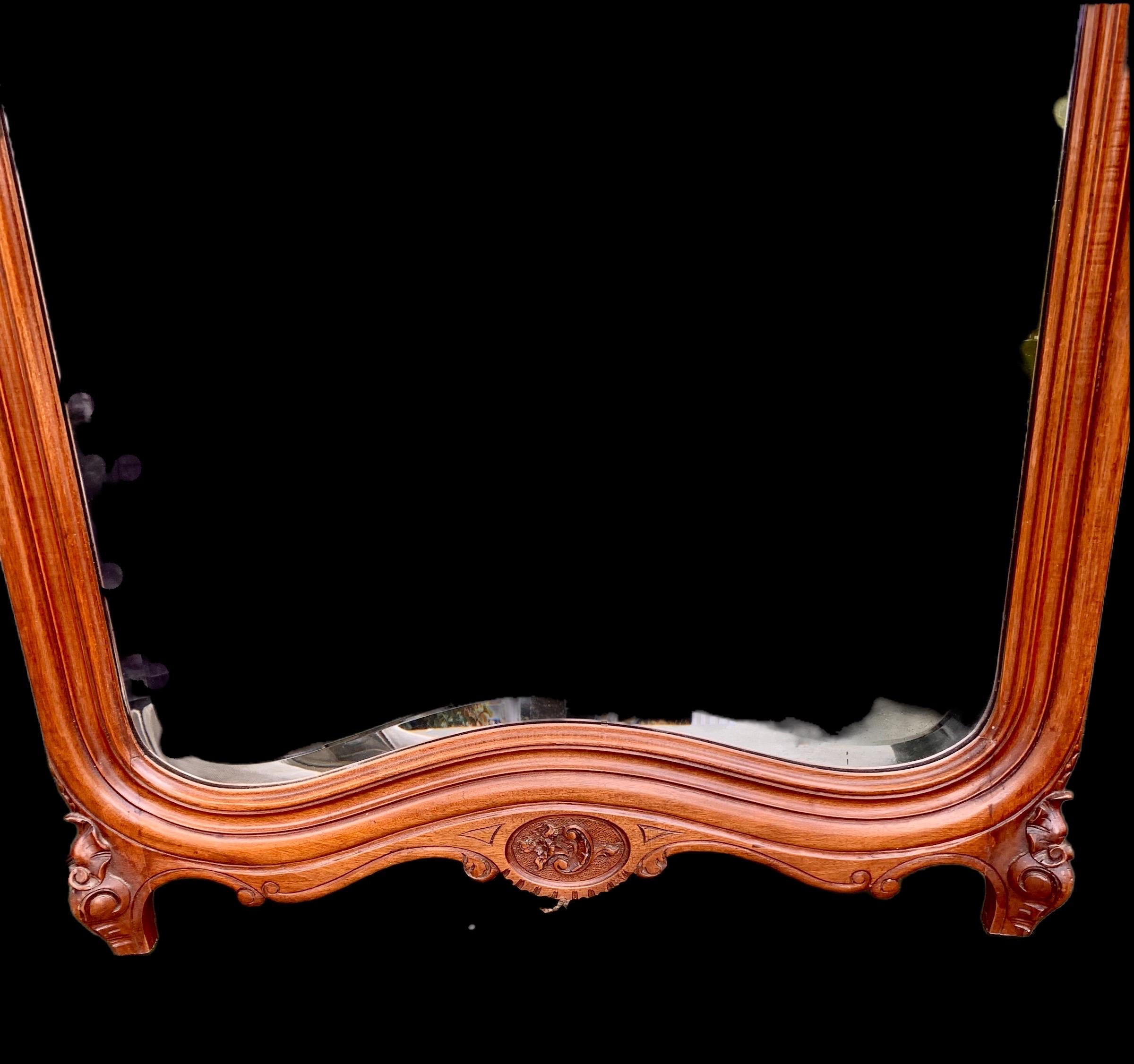 Antique 19th Century French Louis XV Style Carved Beech over Mantle Mirror For Sale 1