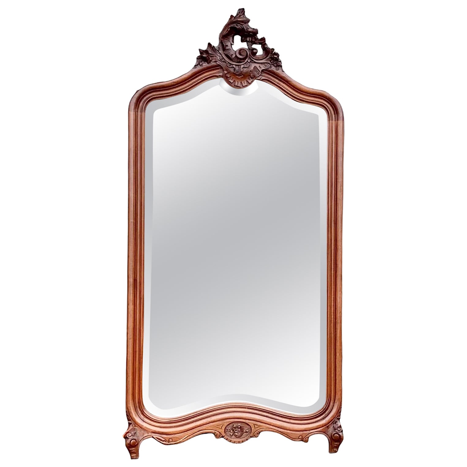 Antique miroir de cheminée français du 19ème siècle de style Louis XV en hêtre sculpté
