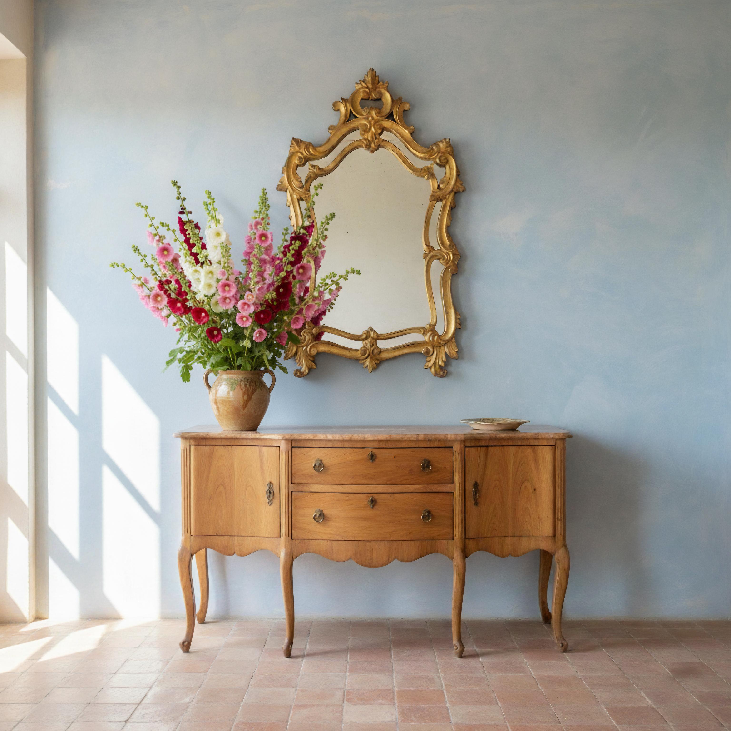 Superbe miroir ancien de style Louis XV en bois doré et gesso, sculpté de façon élaborée, avec verre d'origine. Ce joli miroir est orné de feuilles d'acanthe et de rinceaux sculptés à la main et recouverts d'une belle patine dorée.

Dimensions
18ʺW