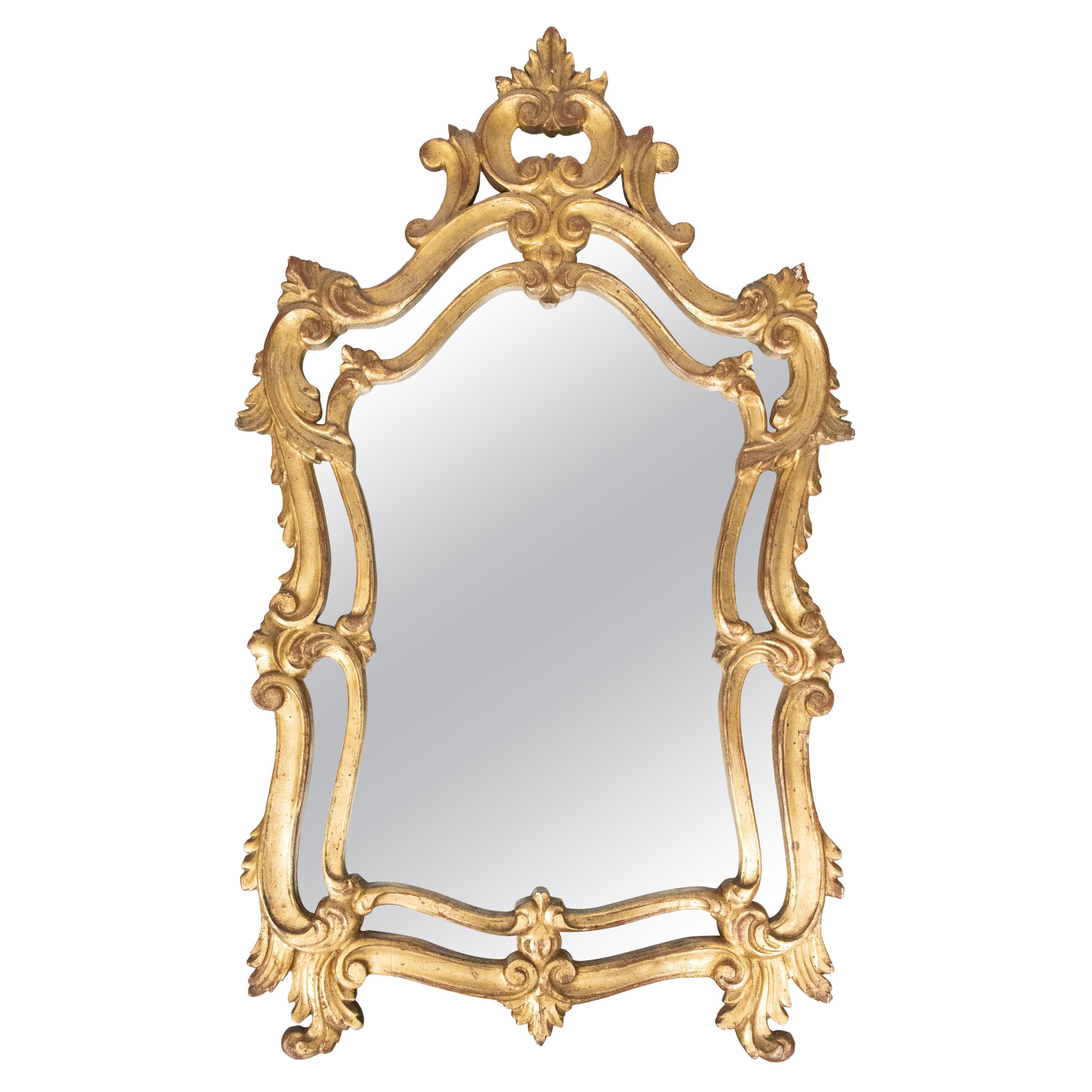 Antique French del XIX secolo, specchio in legno dorato in stile Luigi XV