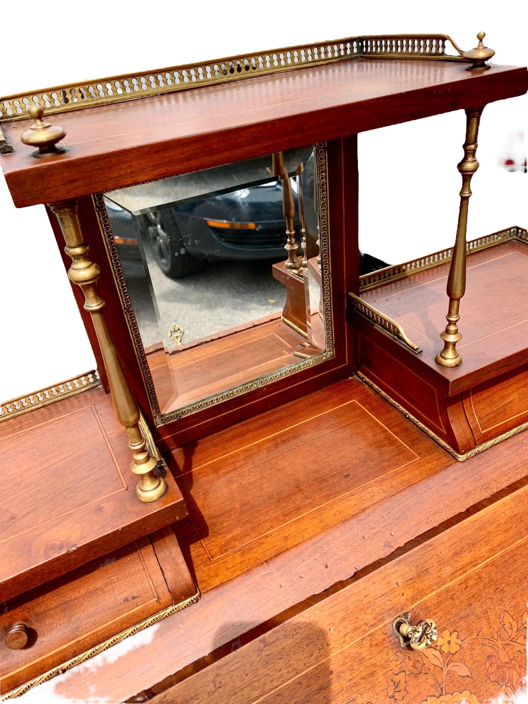 Antique 19th Century French Louis XV Style Inlaid Carved Cherry Bonheur du Jour For Sale 4