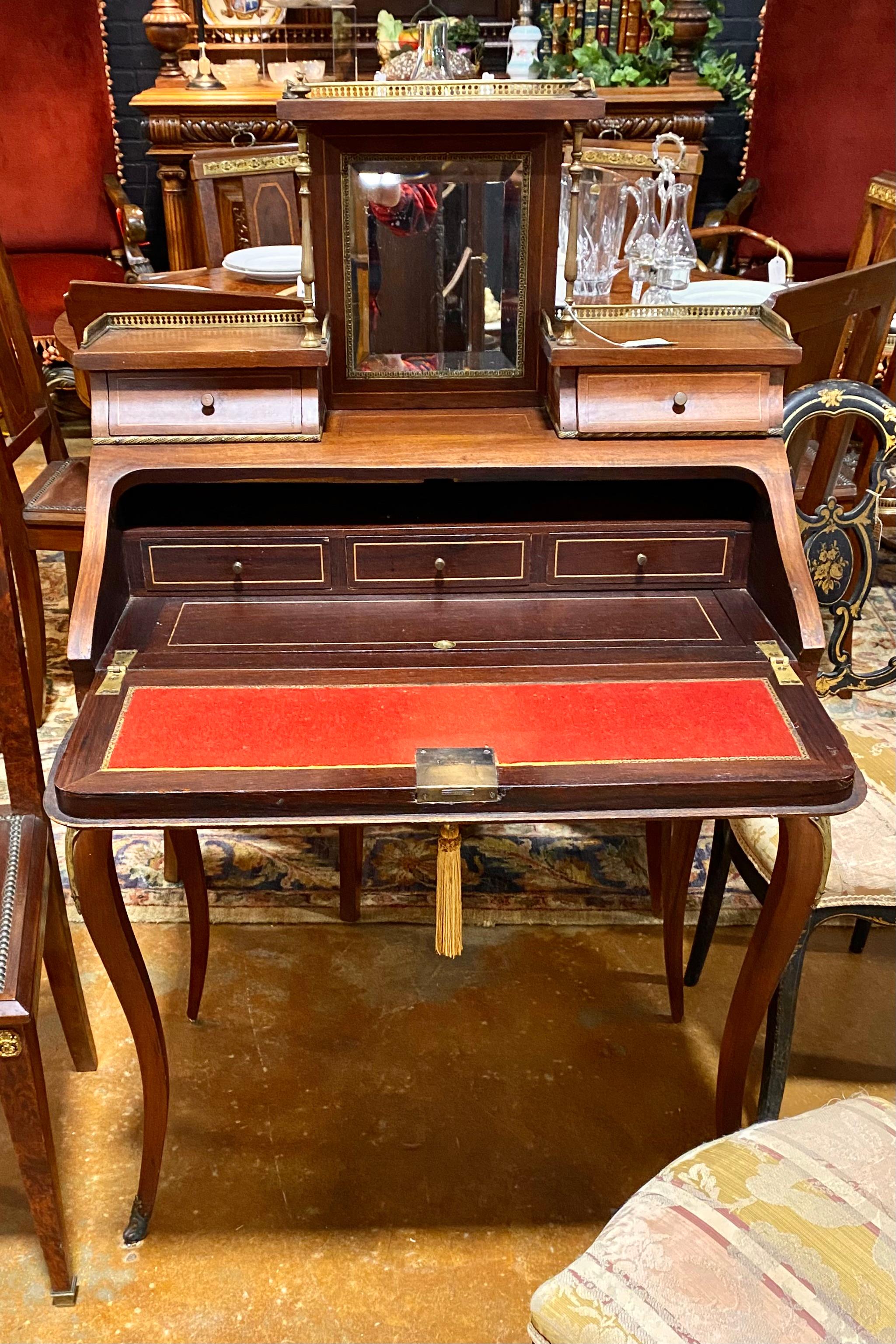 Antique 19th Century French Louis XV Style Inlaid Carved Cherry Bonheur du Jour For Sale 9