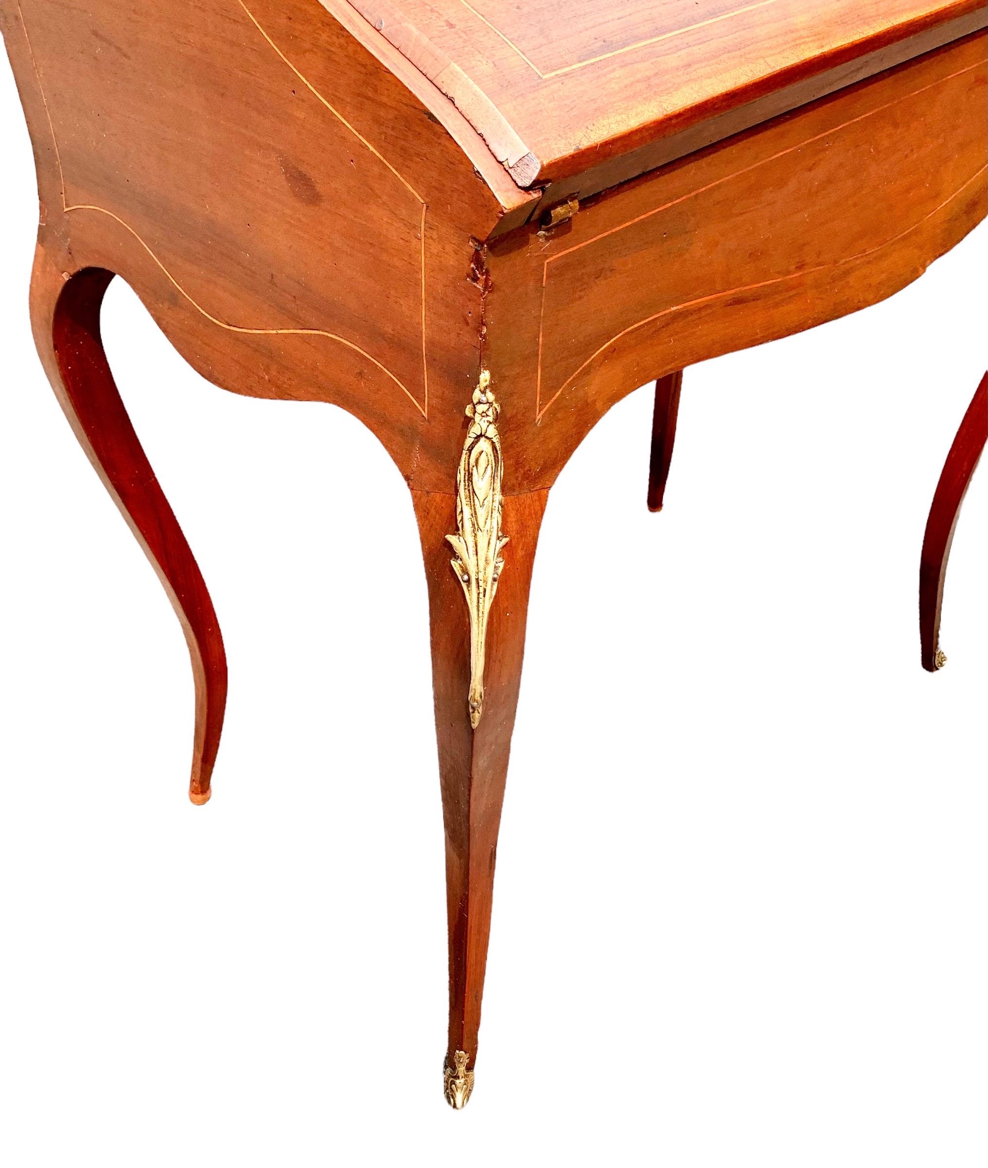 Late 19th Century Antique 19th Century French Louis XV Style Inlaid Carved Cherry Bonheur du Jour For Sale