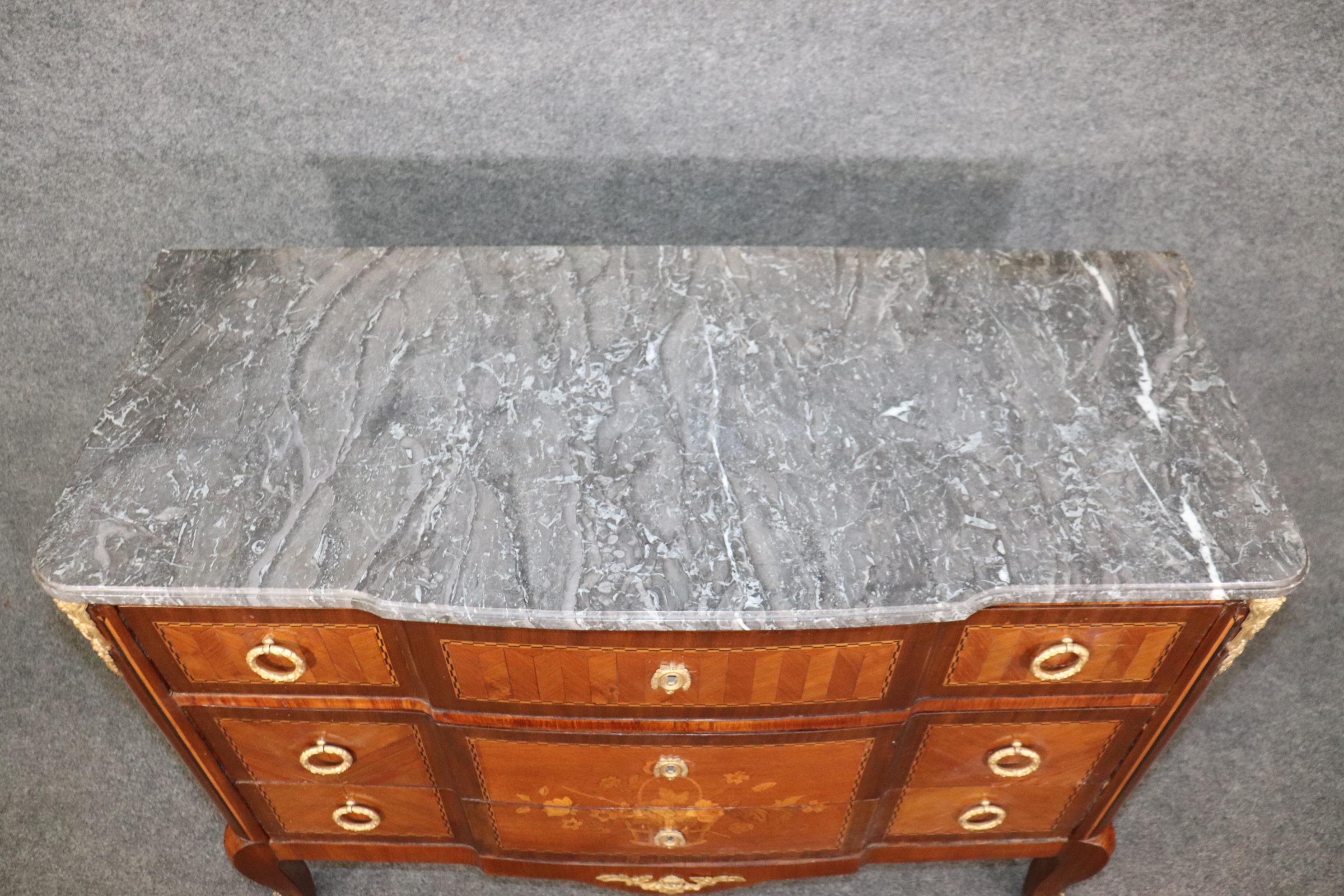 Bronze Antique 19th Century French Louis XV Style Inlaid Marble Top Commode For Sale