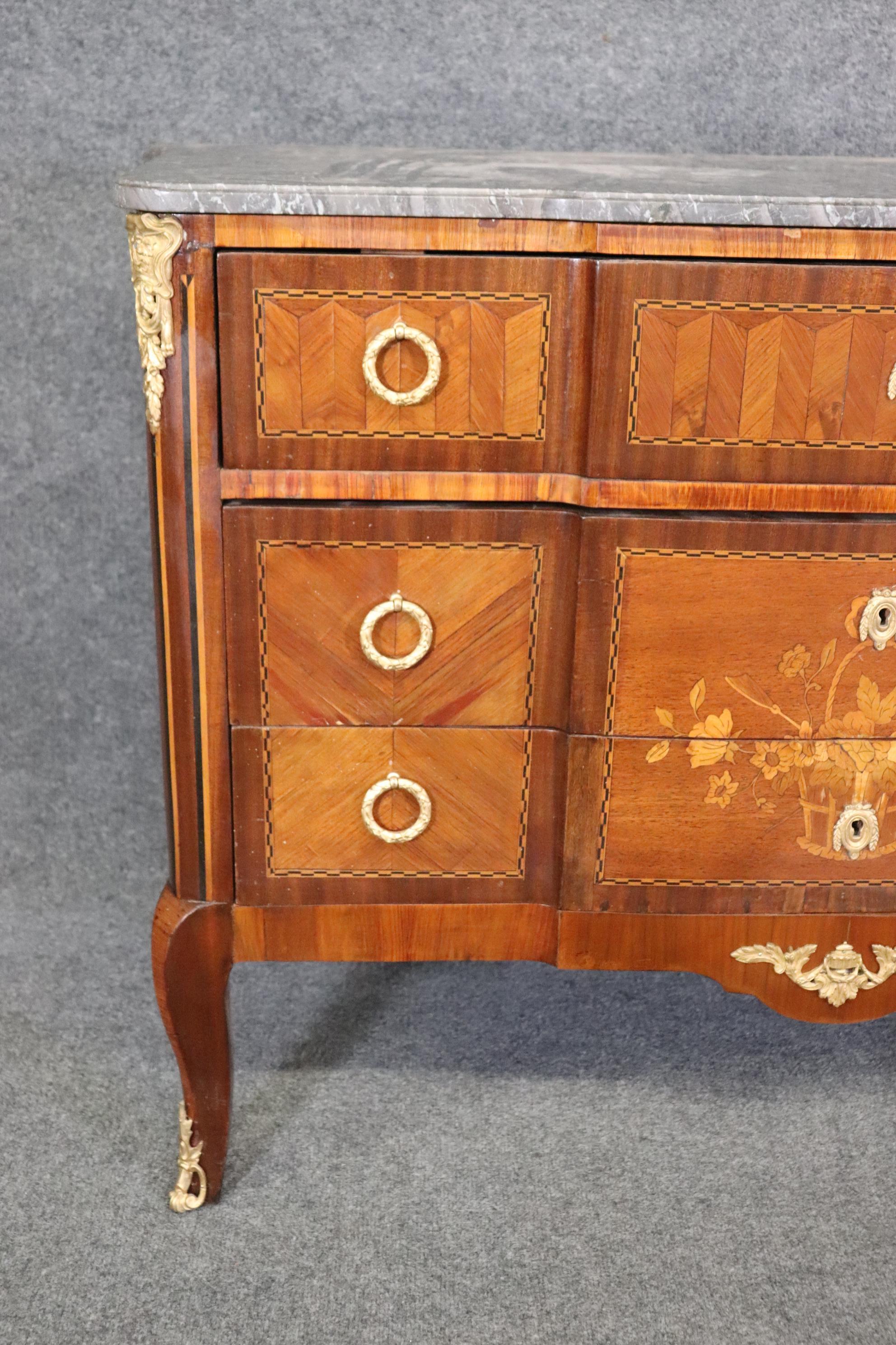 Antique 19th Century French Louis XV Style Inlaid Marble Top Commode For Sale 2