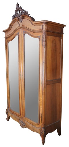 Antique 19th Century French Louis XV Walnut Baroque Mirrored Knockdown Armoire
