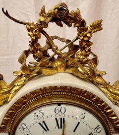 Antique 19th Century French Louis XVI Gold Bronze and Marble Mantel Clock.