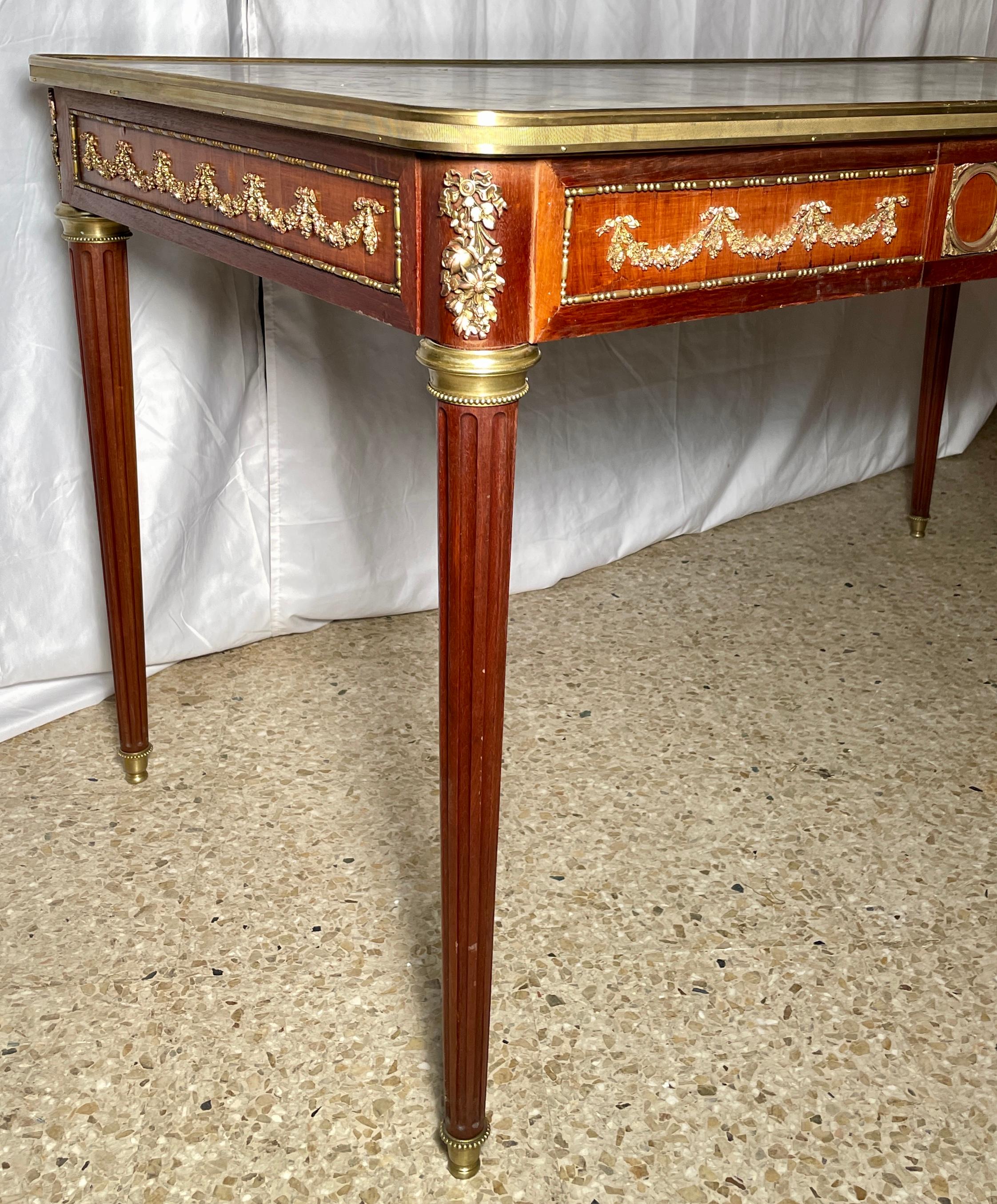 Antique 19th Century French Louis XVI Mahogany and Bronze D' Ore Center Table For Sale 1
