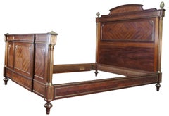 Antique 19th Century French Louis XVI Mahogany Brass Inlaid Bed Napolean Empire