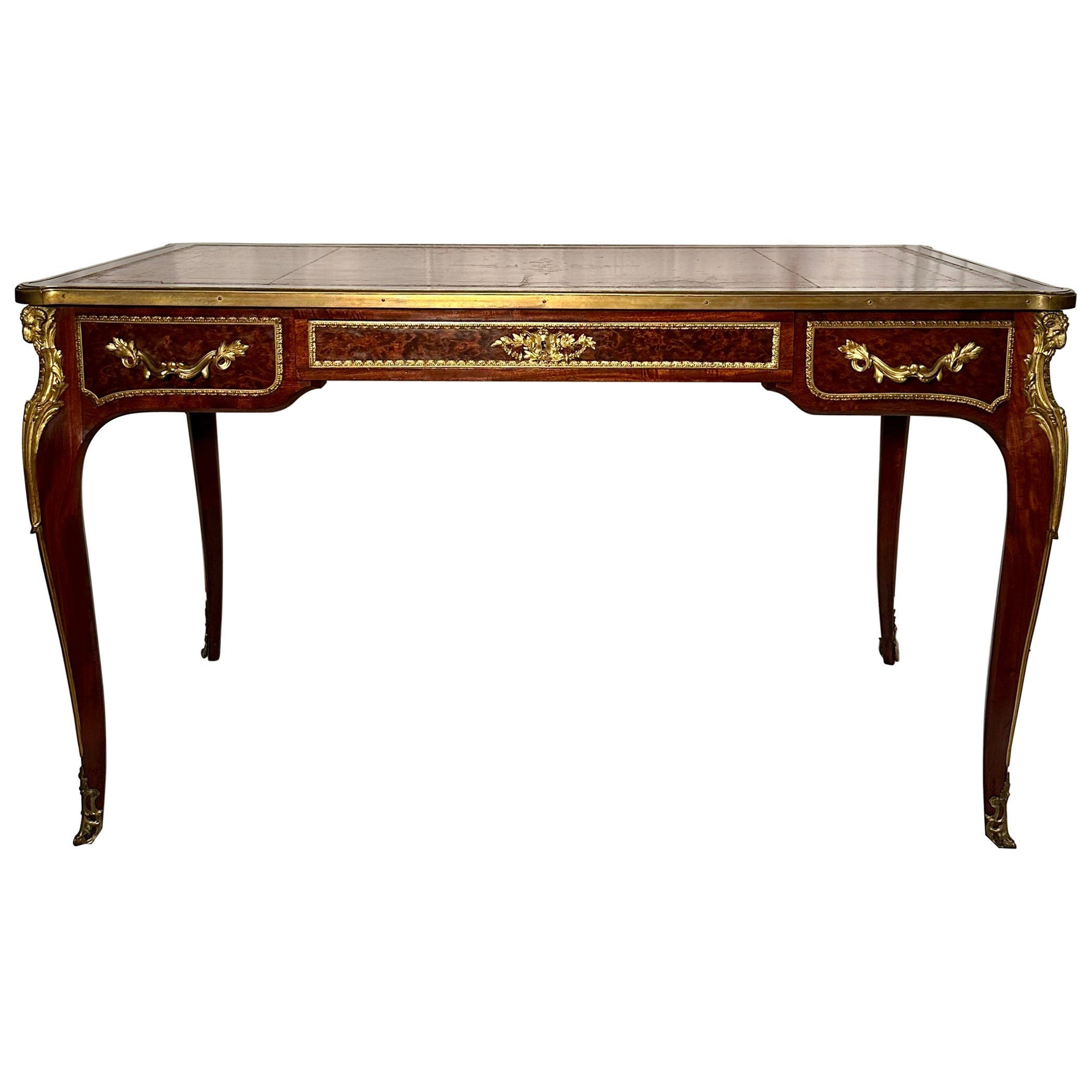 Antique 19th Century French Louis XVI Mahagoni & Gold Bronze "Bureau Plat" Desk.