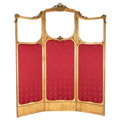 Antique 19th Century French Louis XVI Stye Gilt Three Panel Screen Room Divider
