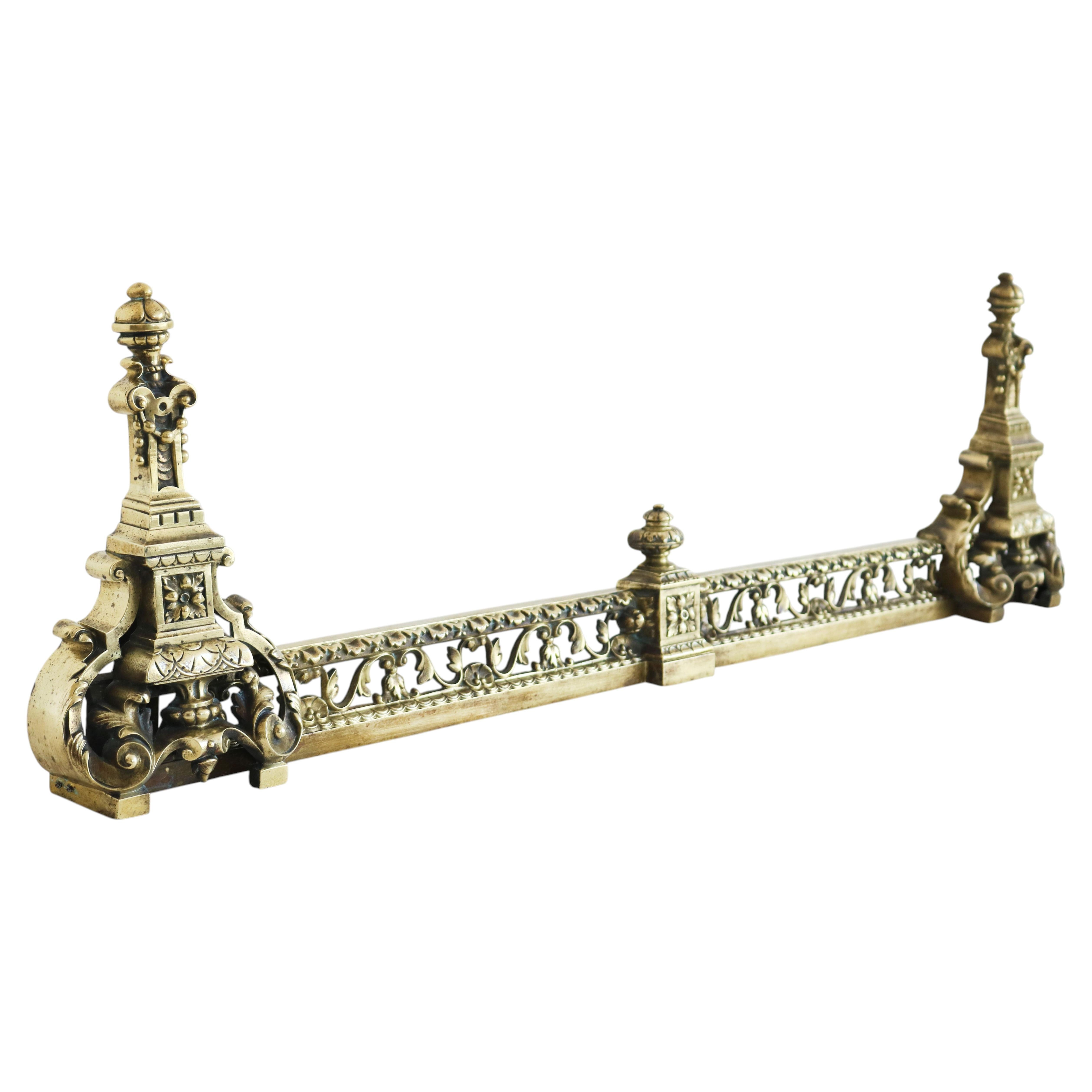 Antique 19th Century French Louis XVI Style Adjustable Bronze Fireplace Fender