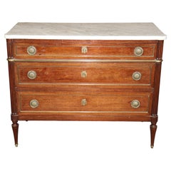 Antique 19th Century French Louis XVI Style Bronze Mounted Marble Top Commode