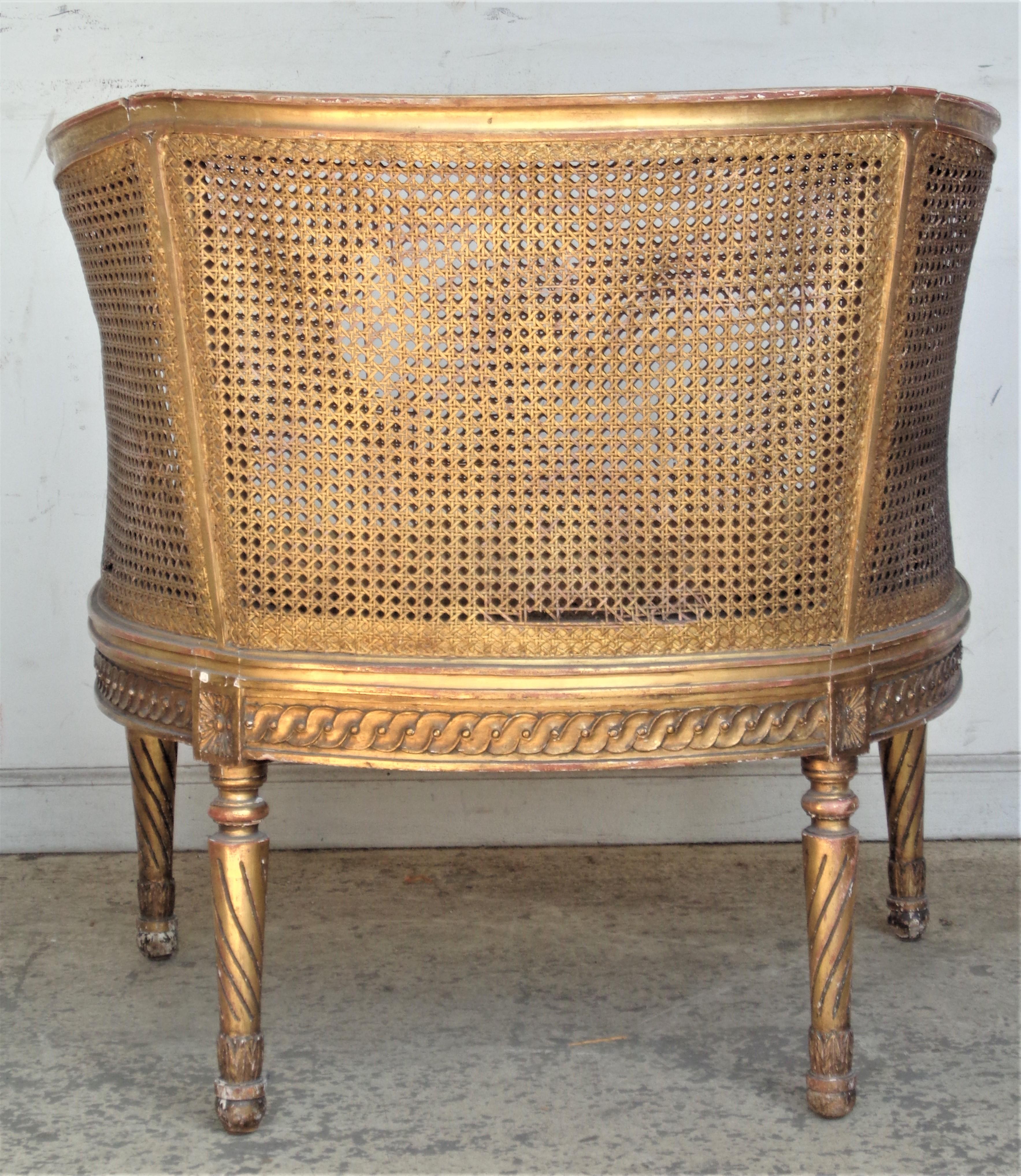  19th Century French Louis XVI Style Carved Giltwood Bergere 6