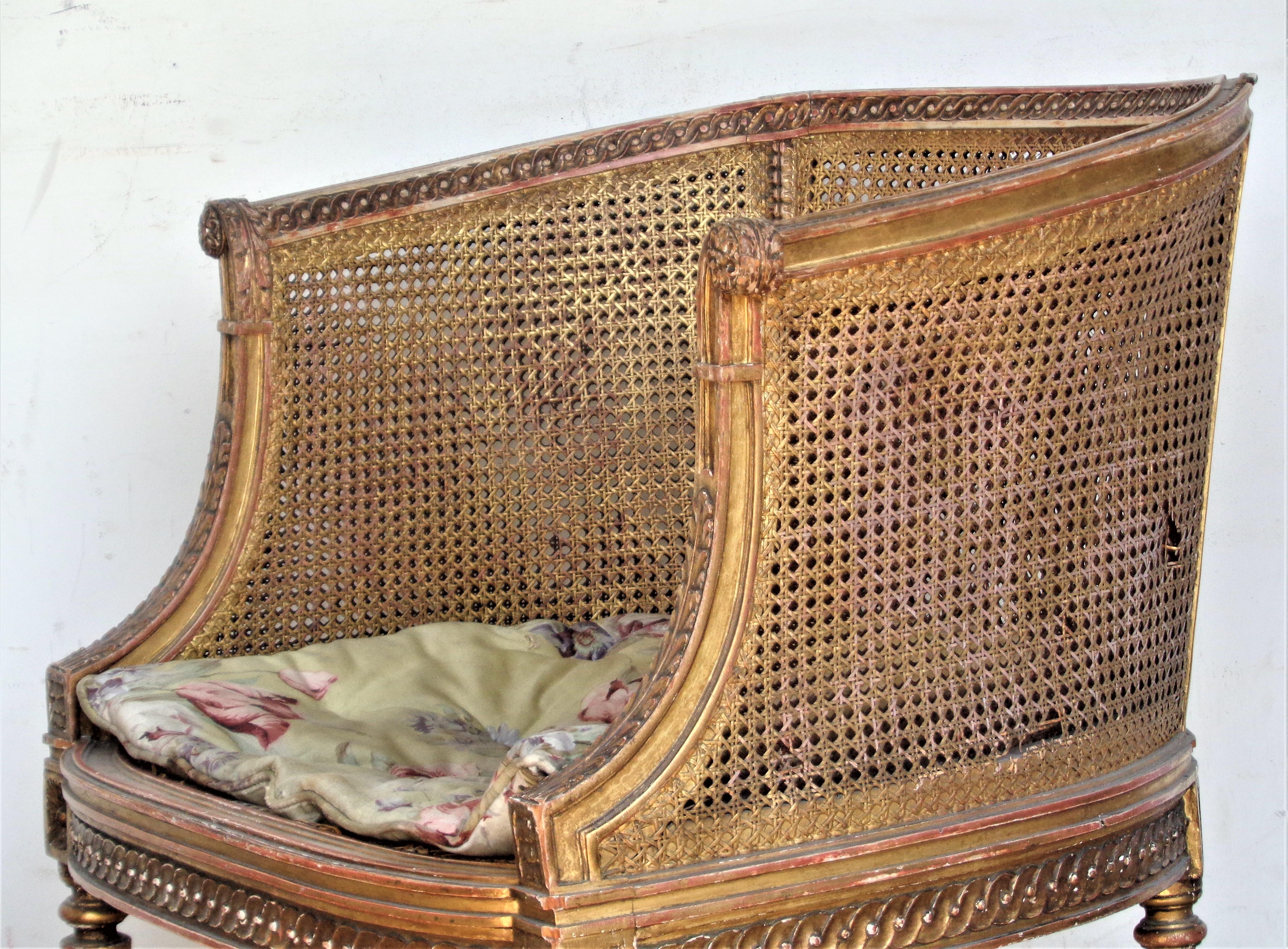  19th Century French Louis XVI Style Carved Giltwood Bergere 13
