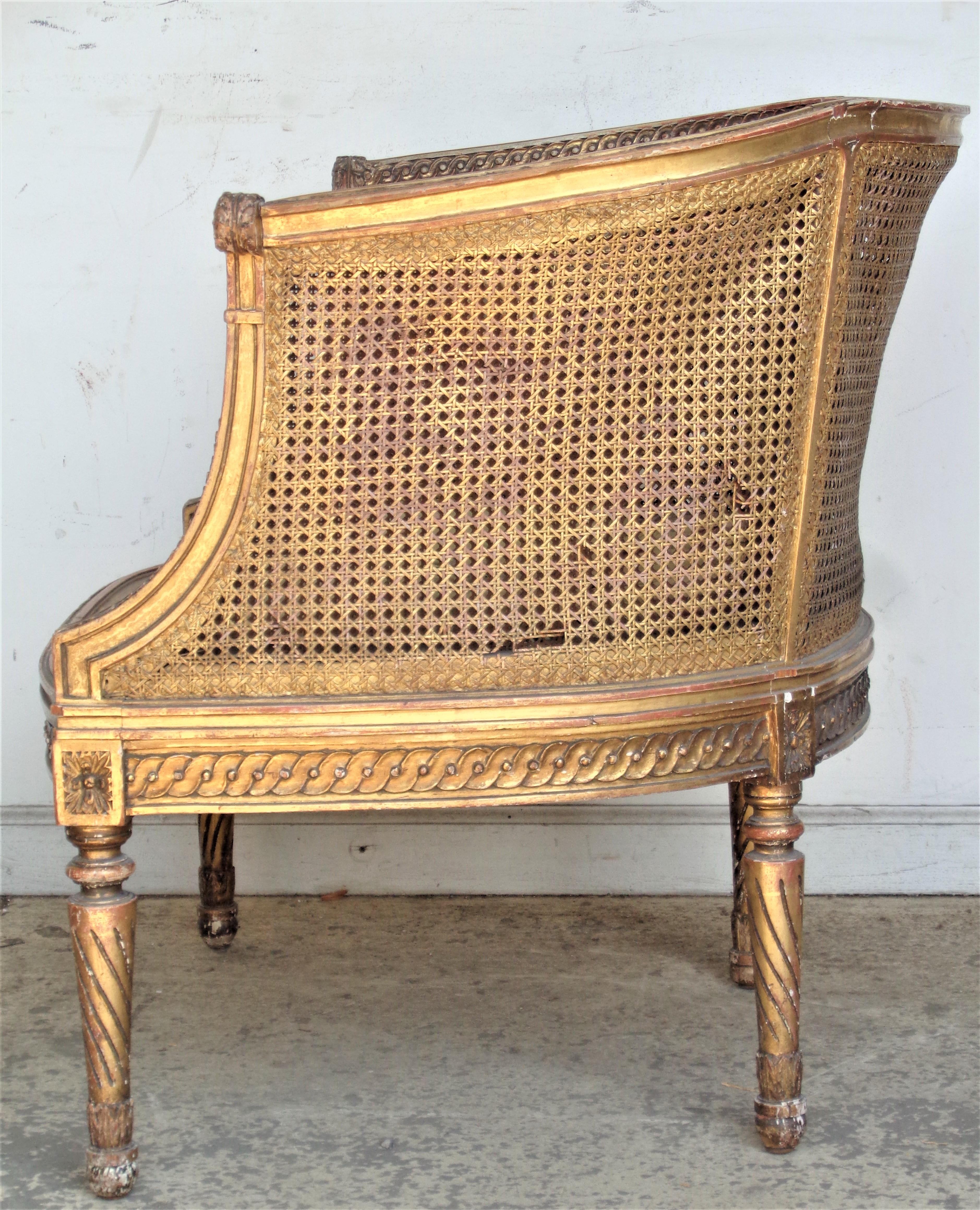  19th Century French Louis XVI Style Carved Giltwood Bergere 14