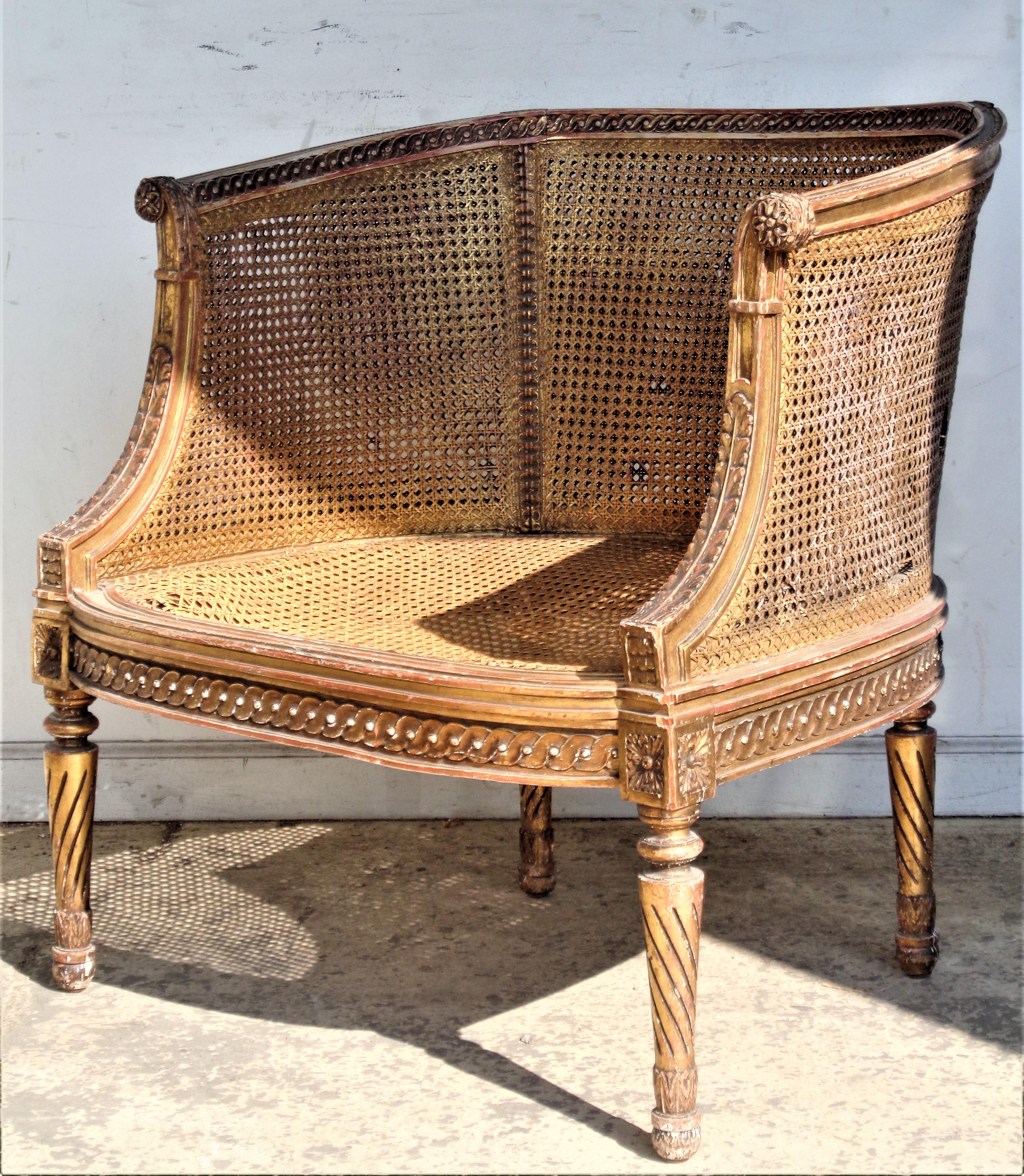  19th Century French Louis XVI Style Carved Giltwood Bergere 16