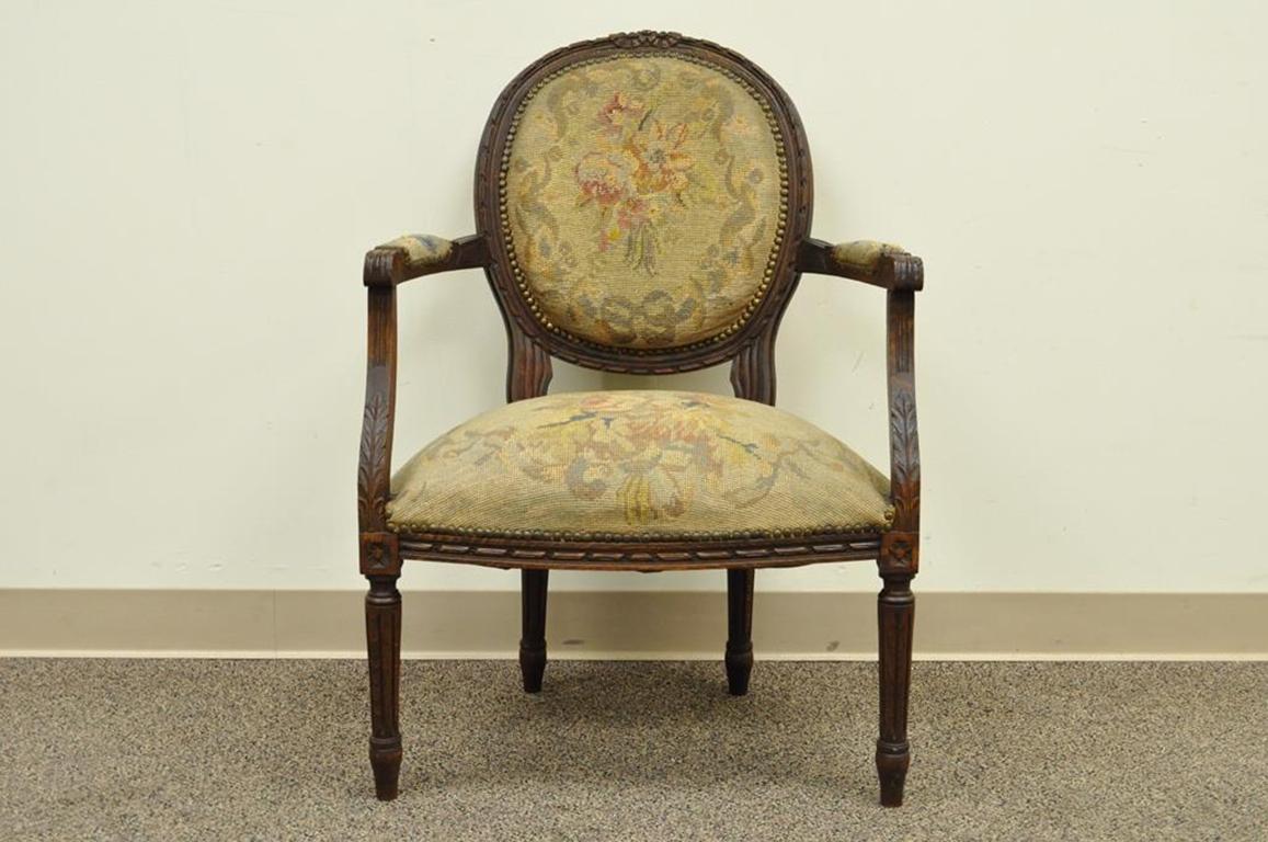 Antique 19th Century French Louis XVI Style Needlepoint Fireside Armchair B 6