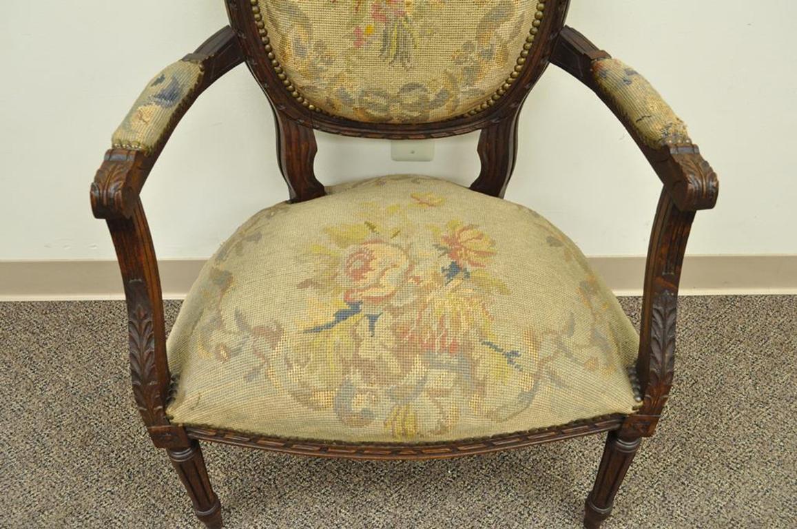Tapestry Antique 19th Century French Louis XVI Style Needlepoint Fireside Armchair B