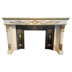 Antique 19th Century French Louis XVI Style Ormolu Mounted Carrara Marble Mantel