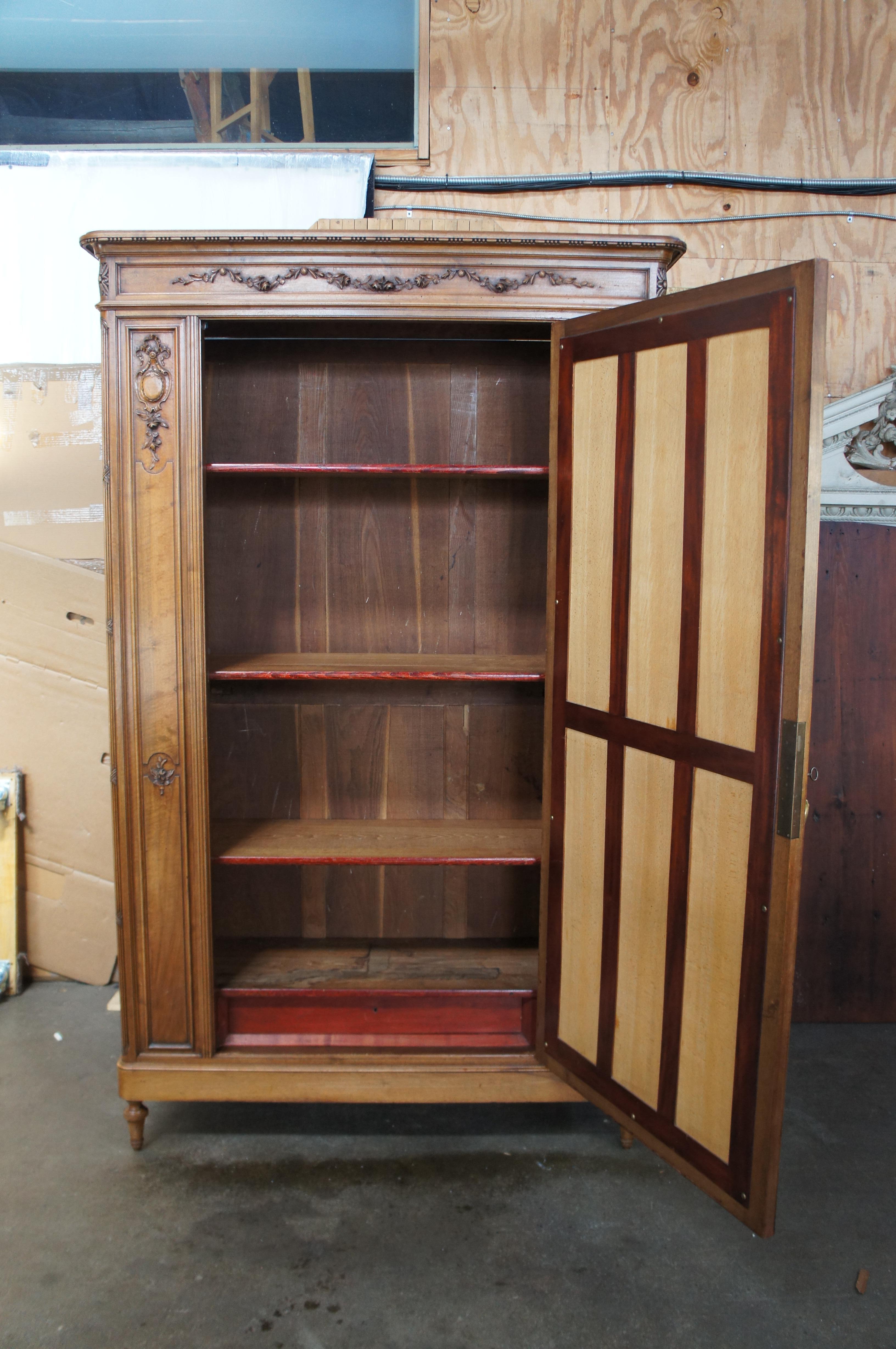 Antique 19th Century French Louis XVI Walnut Carved Armoire Wardrobe Linen Press 8