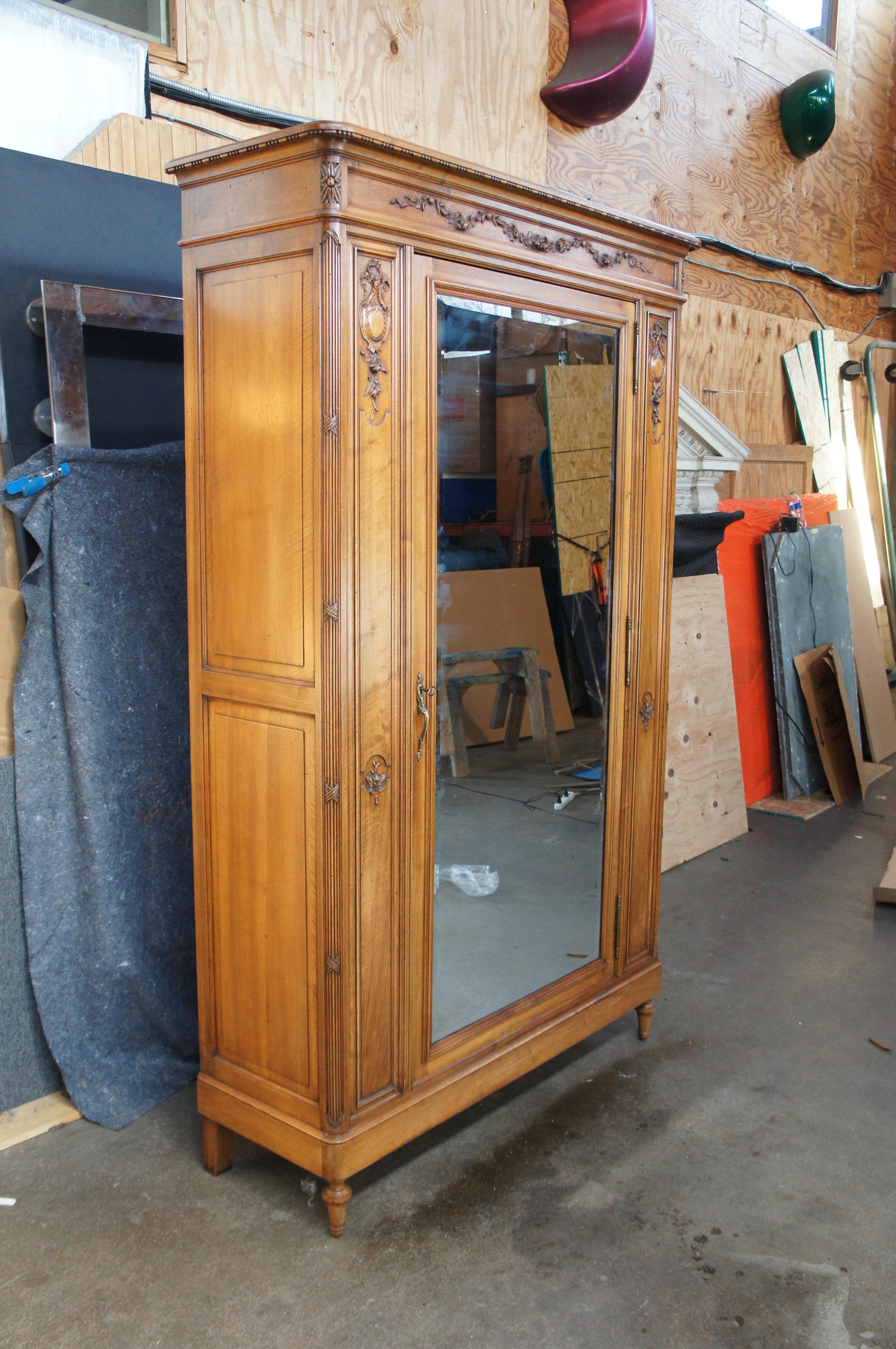 Antique 19th Century French Louis XVI Walnut Carved Armoire Wardrobe Linen Press 15