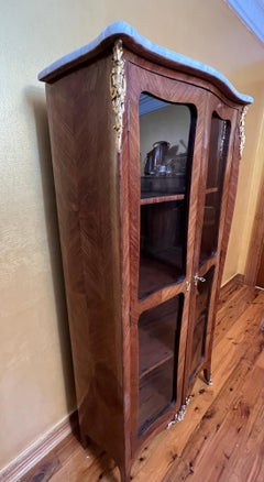Antique 19th Century French Louis XVth Glass Cabinet with Marble Top