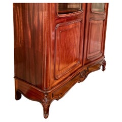 Antique 19th Century French Mahogany Beveled Glass Front 2-Door Cabinet, Ca 1890