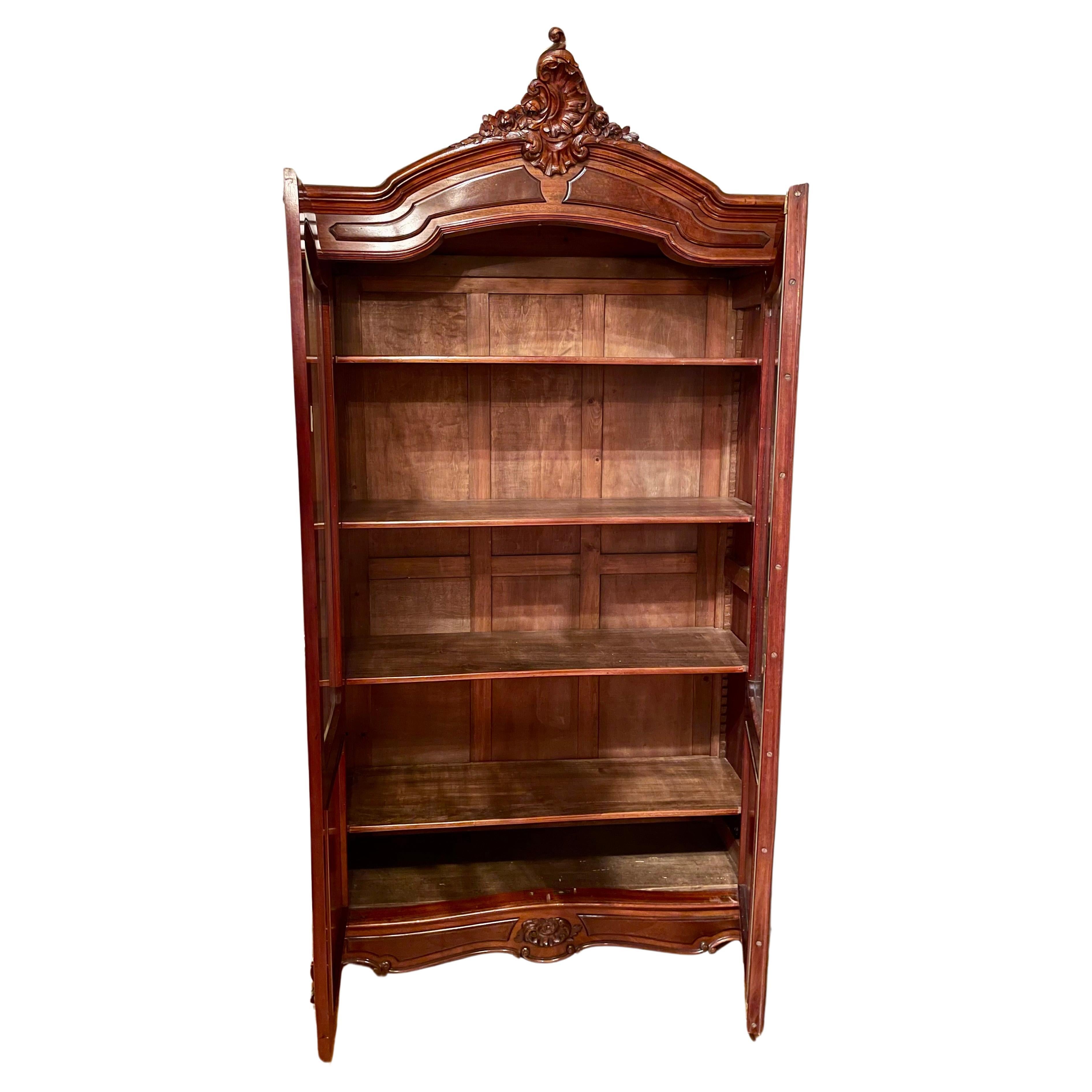 Antique 19th Century French Mahogany Beveled Glass Front 2-Door Cabinet, Ca 1890 For Sale 4