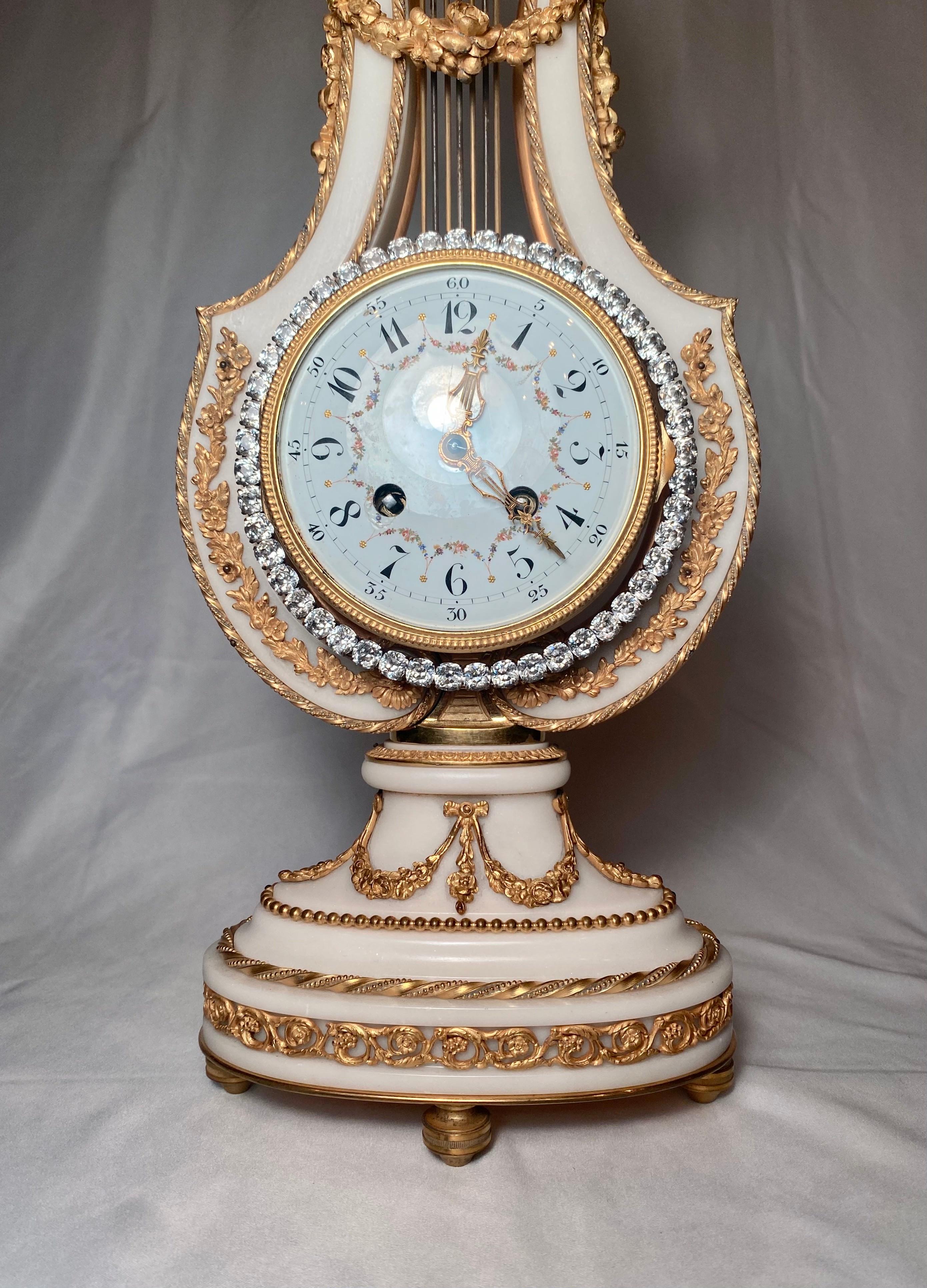 Antique 19th Century French Marble and Gold Bronze 3 Piece Clock Set For Sale 2