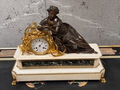 Antique 19th-Century French Marble & Gilt-Bronze Figural Mantel Clock Neoclass