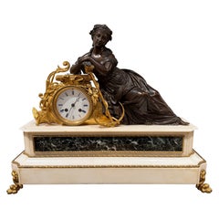 Antique 19th-Century French Marble 
Gilt-Bronze Figural Mantel Clock Neoclass