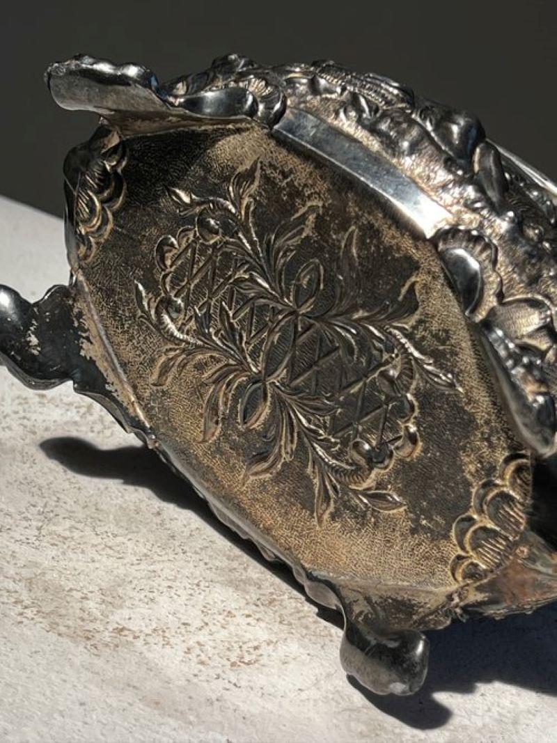 Art Nouveau Antique 19th Century French Metal Jewelry Box with Cherub and Birds For Sale