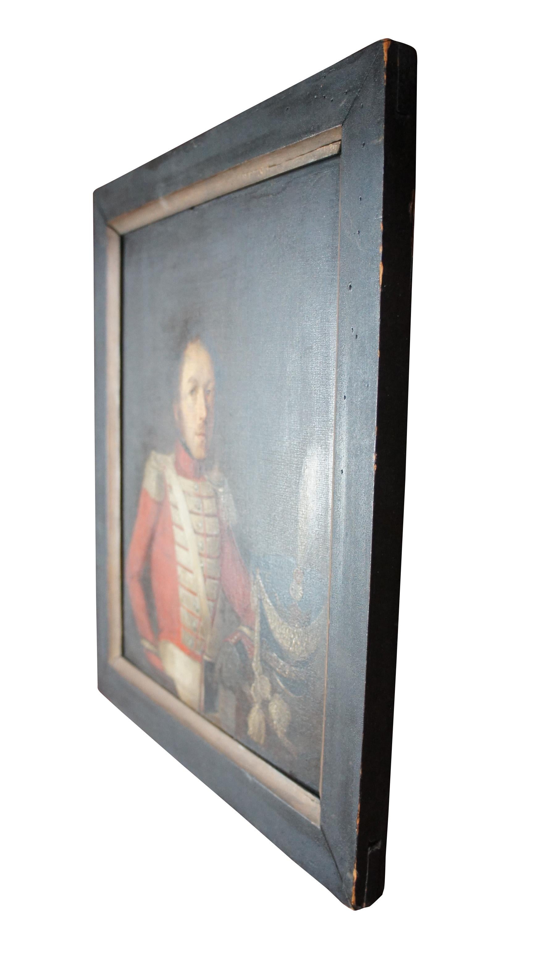 Antique French portrait oil painting on board of 27 year old Sergeant Heinrich Blumer. Painted in Paris during the 1830 July Revolution that brought Louis-Philippe to the throne of France. It shows the young man dressed in a Napoleonic style