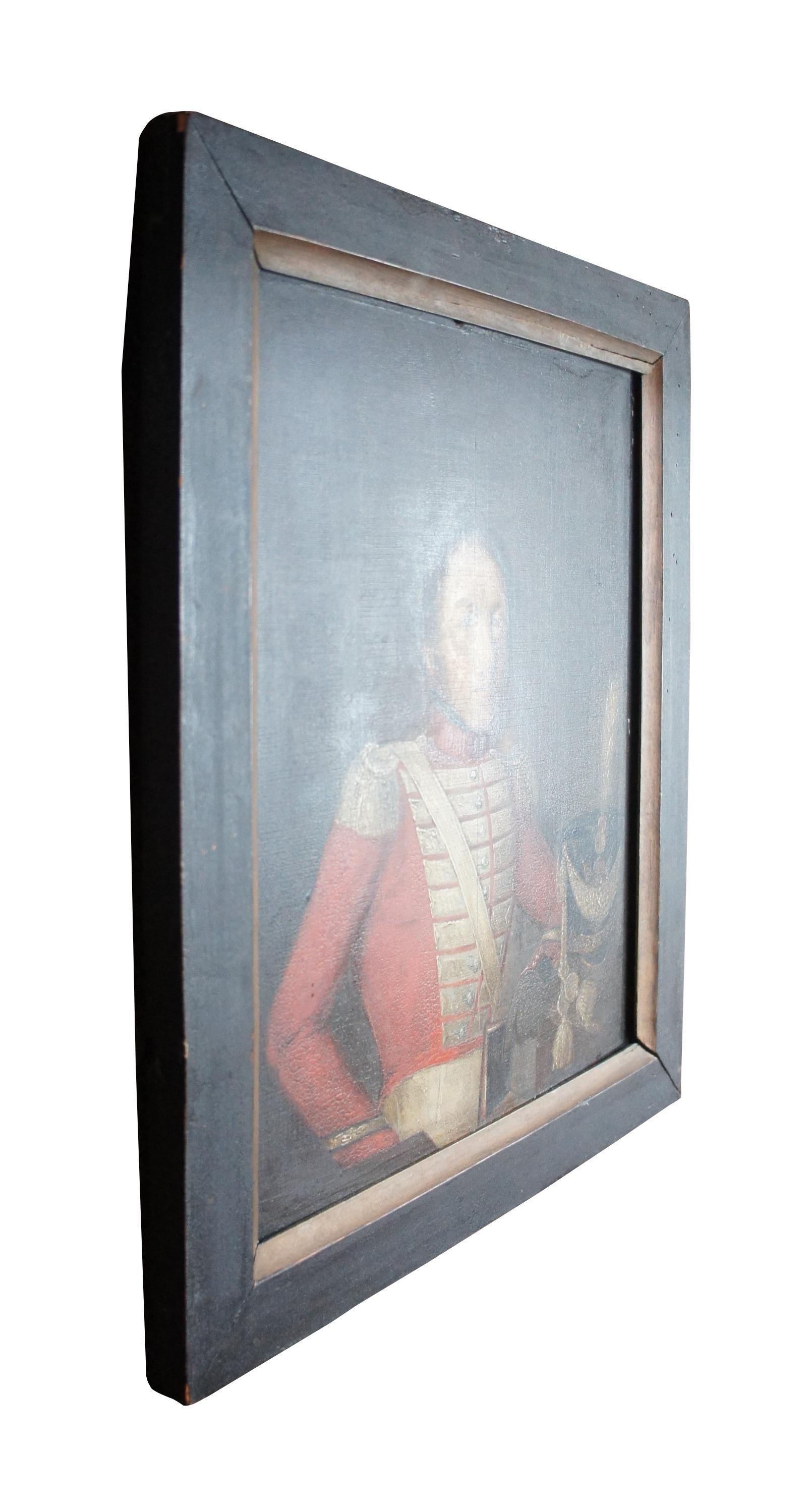 Antique 19th Century French Military Officer Portrait Oil Painting on Board In Fair Condition In Dayton, OH