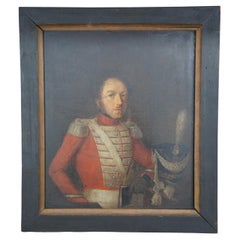 Antique 19th Century French Military Officer Portrait Oil Painting on Board