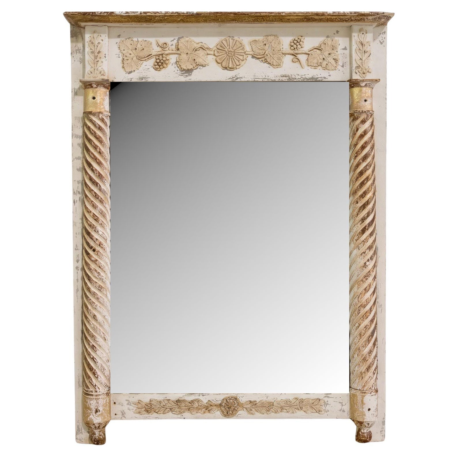 Miroir français ancien du XIXe siècle, avec peinture et verre d'origine