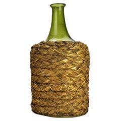 Antique 19th Century French Mouth Blown Glass Wine Bottle Straw Basket Caged