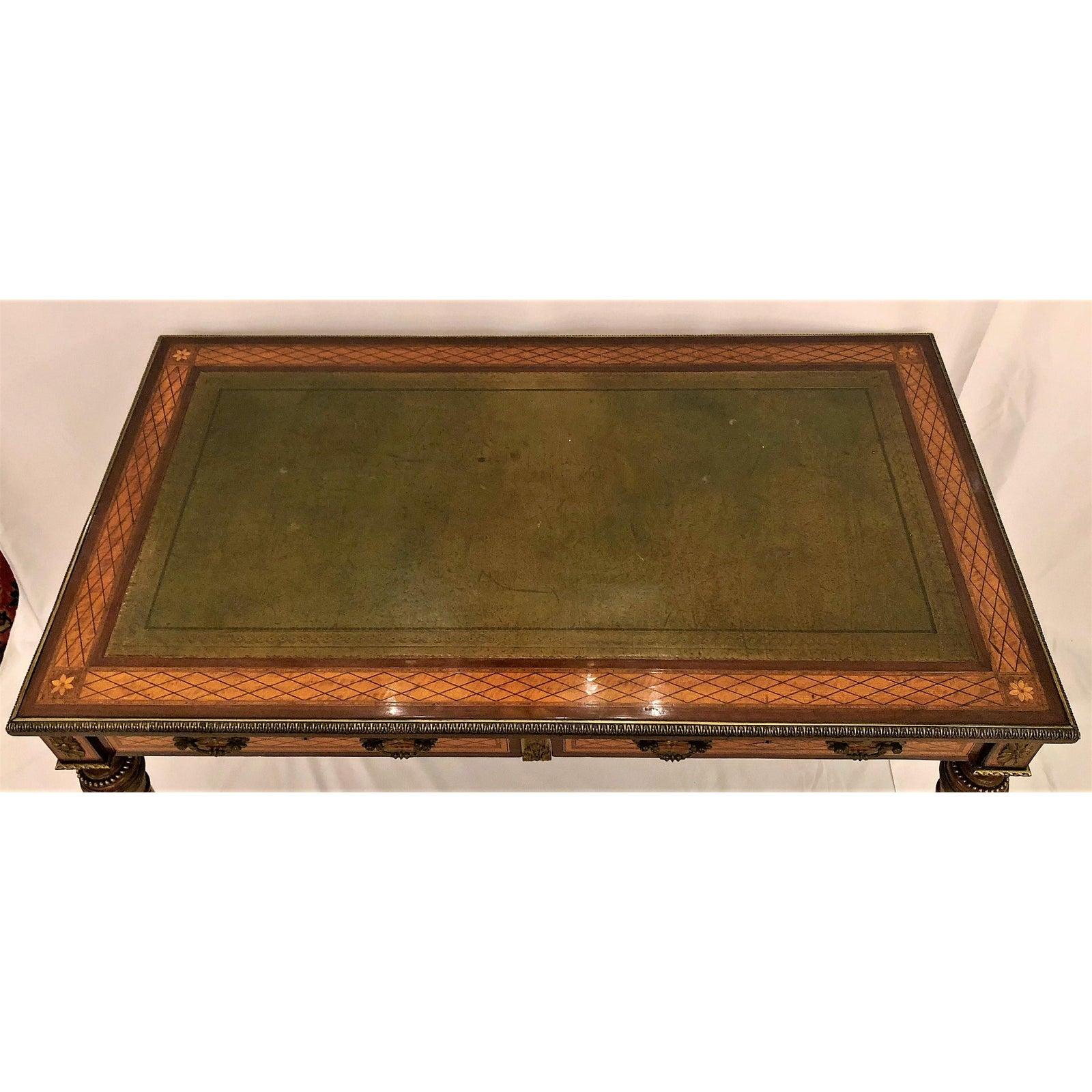 Antique 19th Century French Museum Quality Inlaid Writing Table with Bronze Trim In Good Condition For Sale In New Orleans, LA