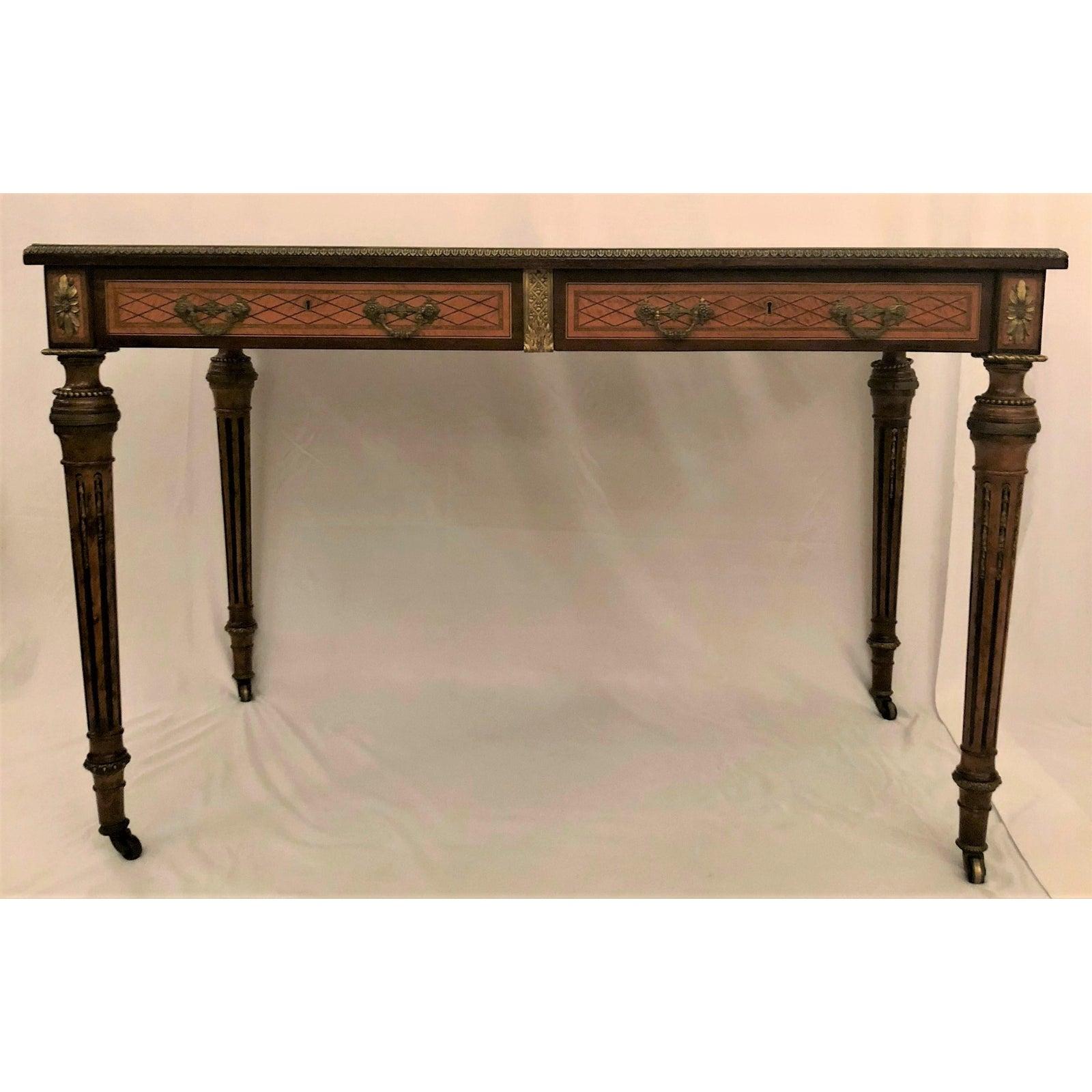 Antique 19th Century French Museum Quality Inlaid Writing Table with Bronze Trim For Sale 1