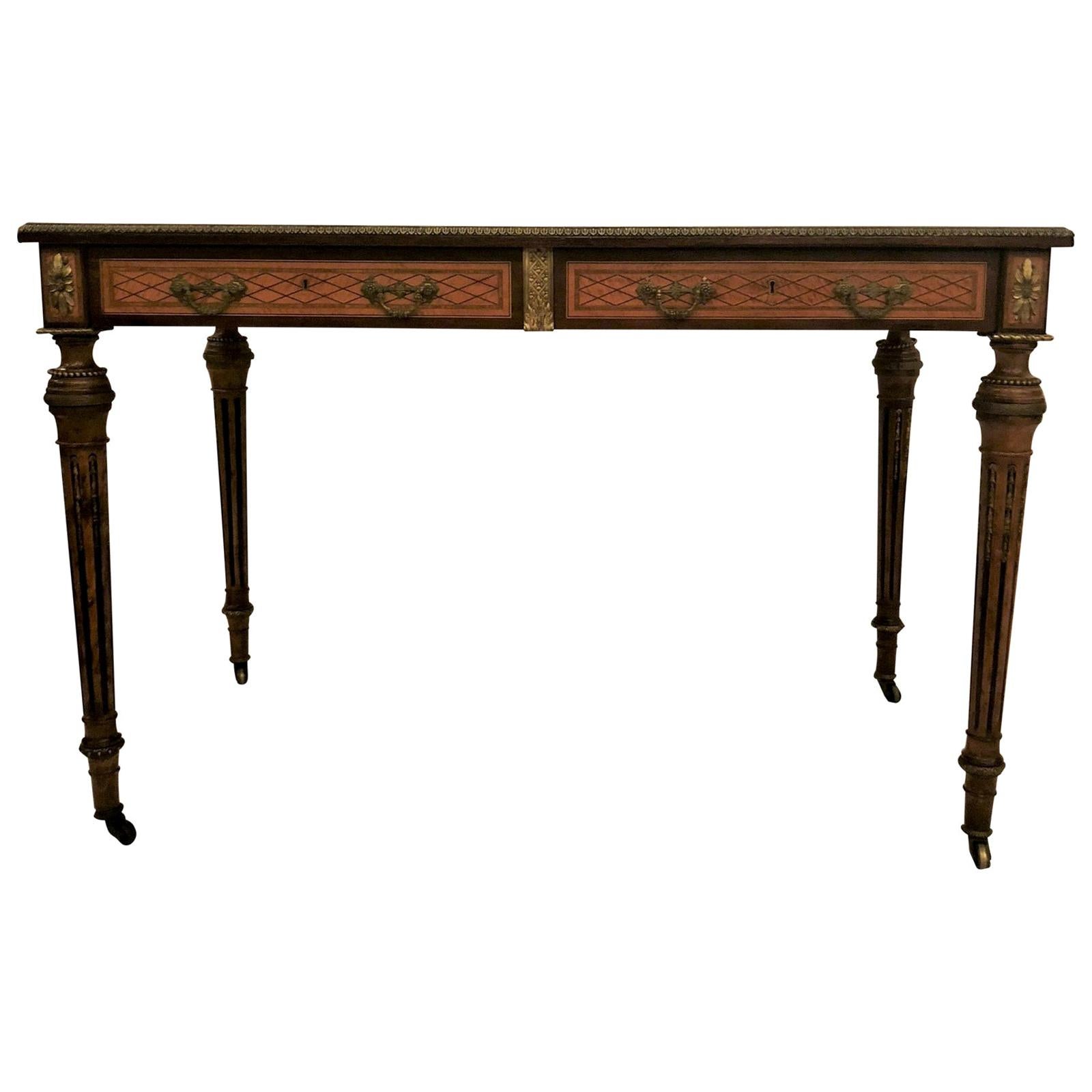 Antique 19th Century French Museum Quality Inlaid Writing Table with Bronze Trim For Sale