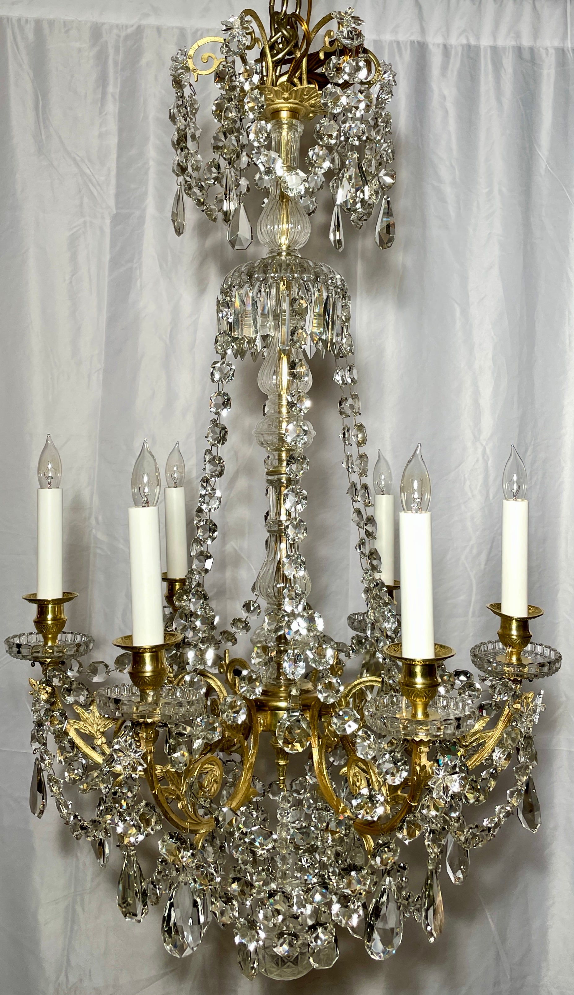 Antique 19th century French Napoleon III bronze d' ore and crystal chandelier. 