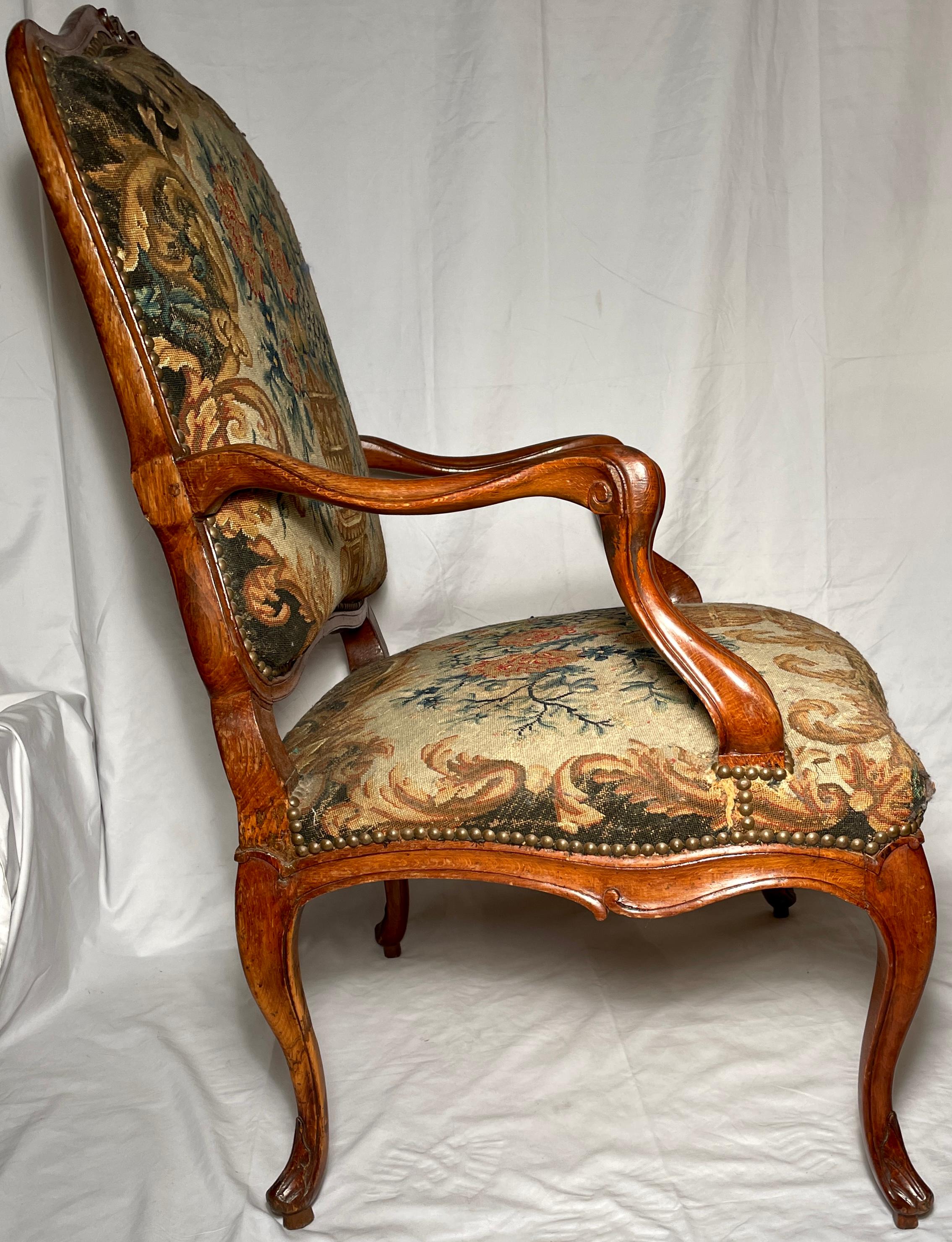 Antique 19th Century French Carved Walnut Needlepoint Armchair. For Sale 1