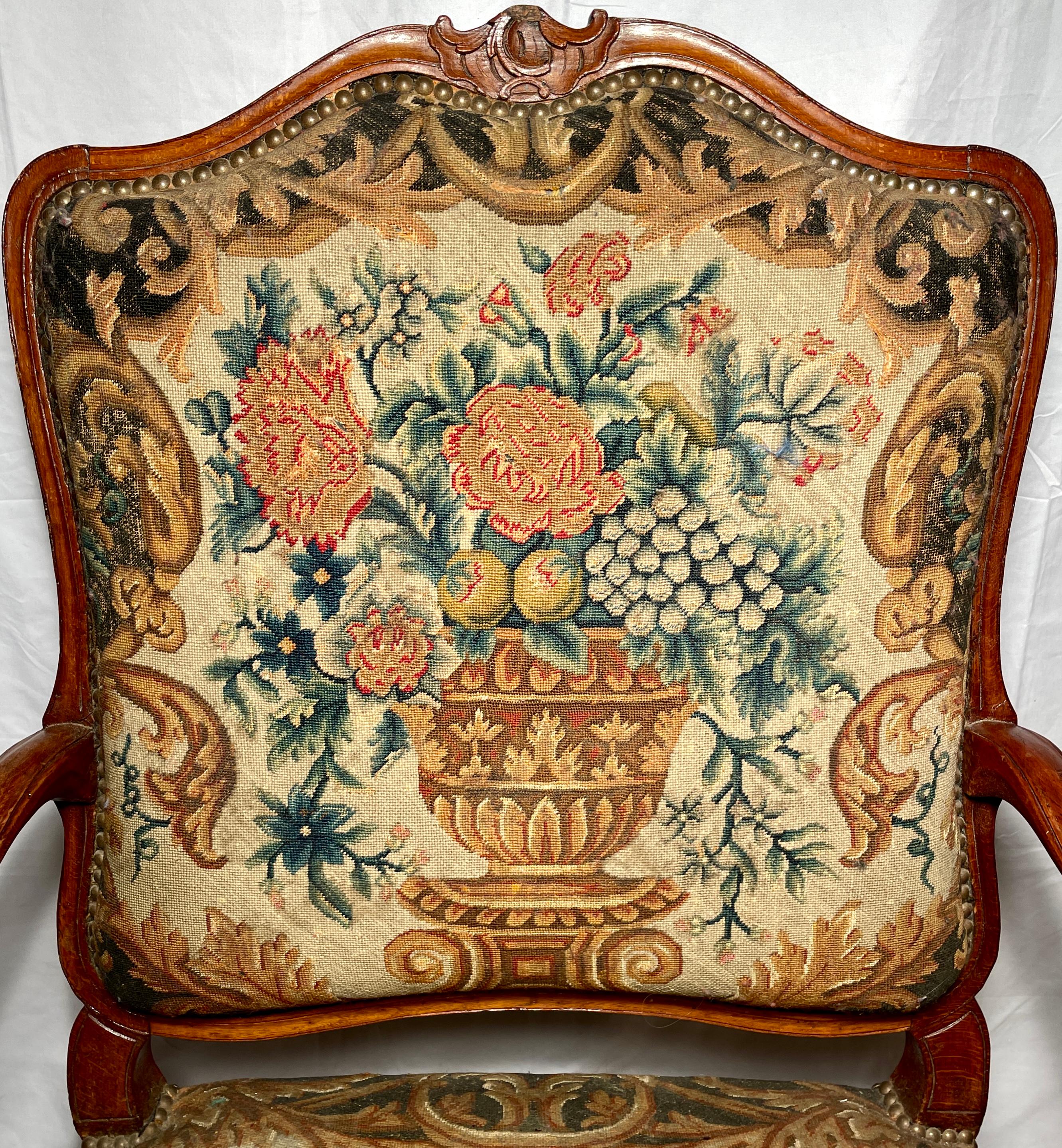 Antique 19th Century French Carved Walnut Needlepoint Armchair. For Sale 2